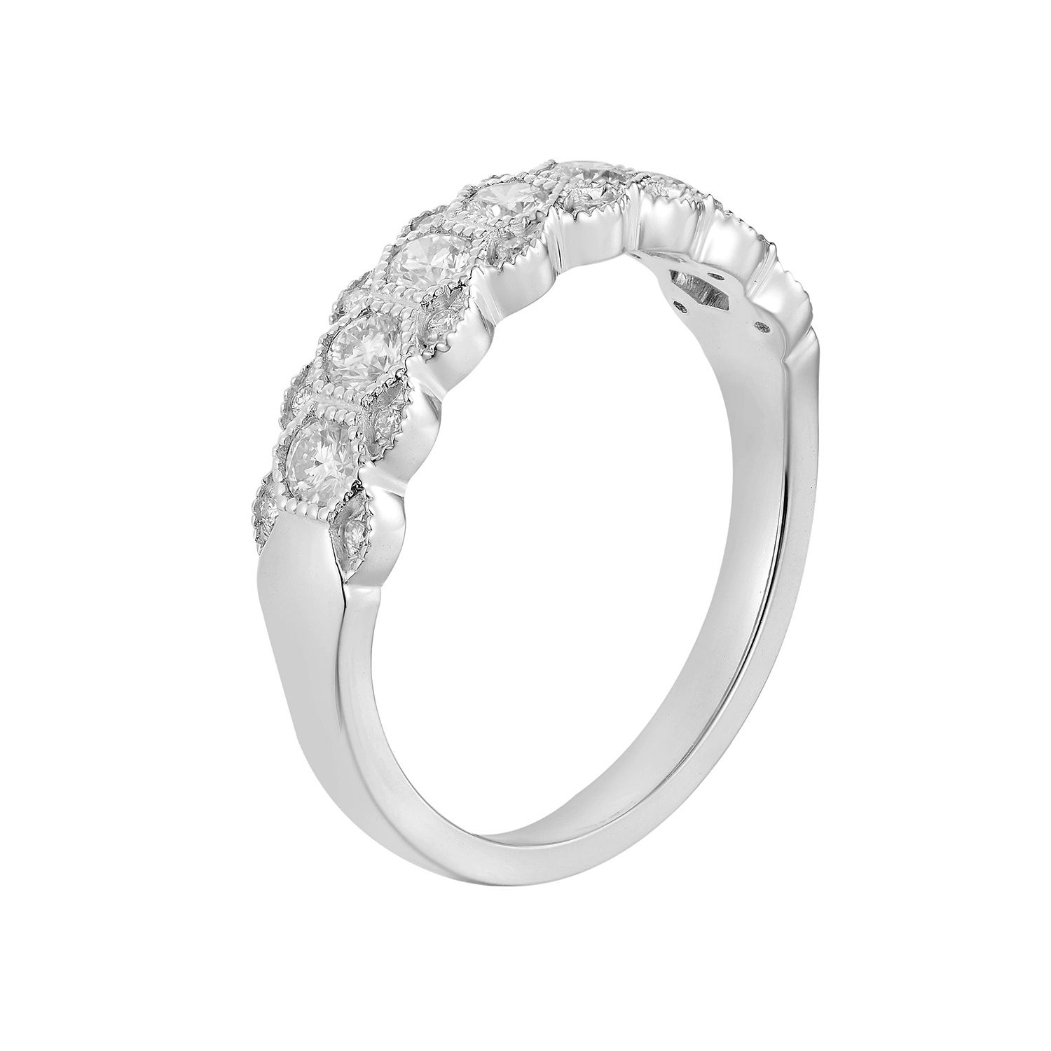 14K White Gold Three Rows Round Natural Diamond  Wedding Band MZ5831, Colour: 14KWhite-3.27g-0.477ct-ND