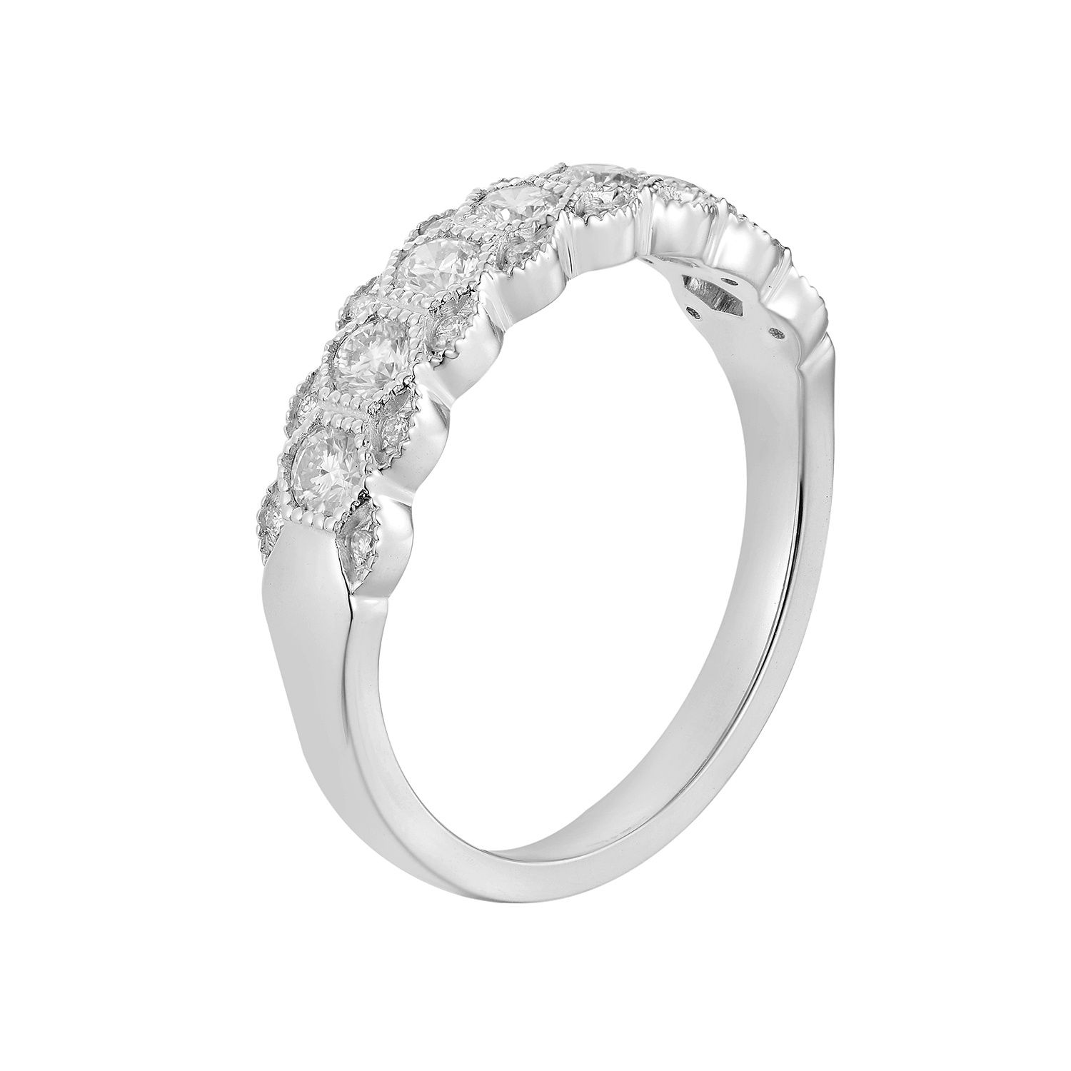 14K White Gold Three Rows Round Natural Diamond  Wedding Band MZ5831, Colour: 14KWhite-3.27g-0.477ct-ND
