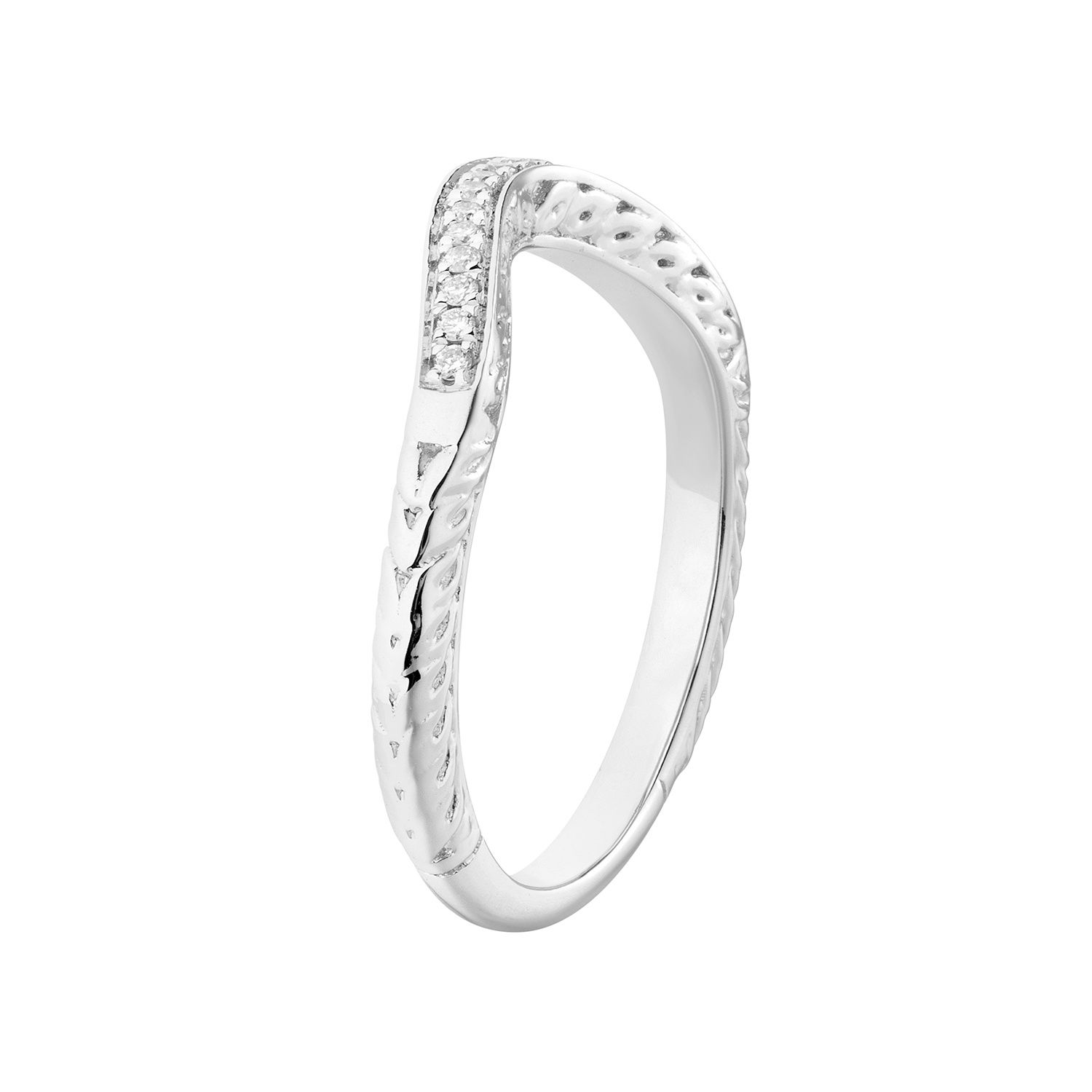 14K White Gold Round Natural Diamond  Curved Wedding Band MZ5657, Colour: 14KWhite-2.62g-0.073ct-ND