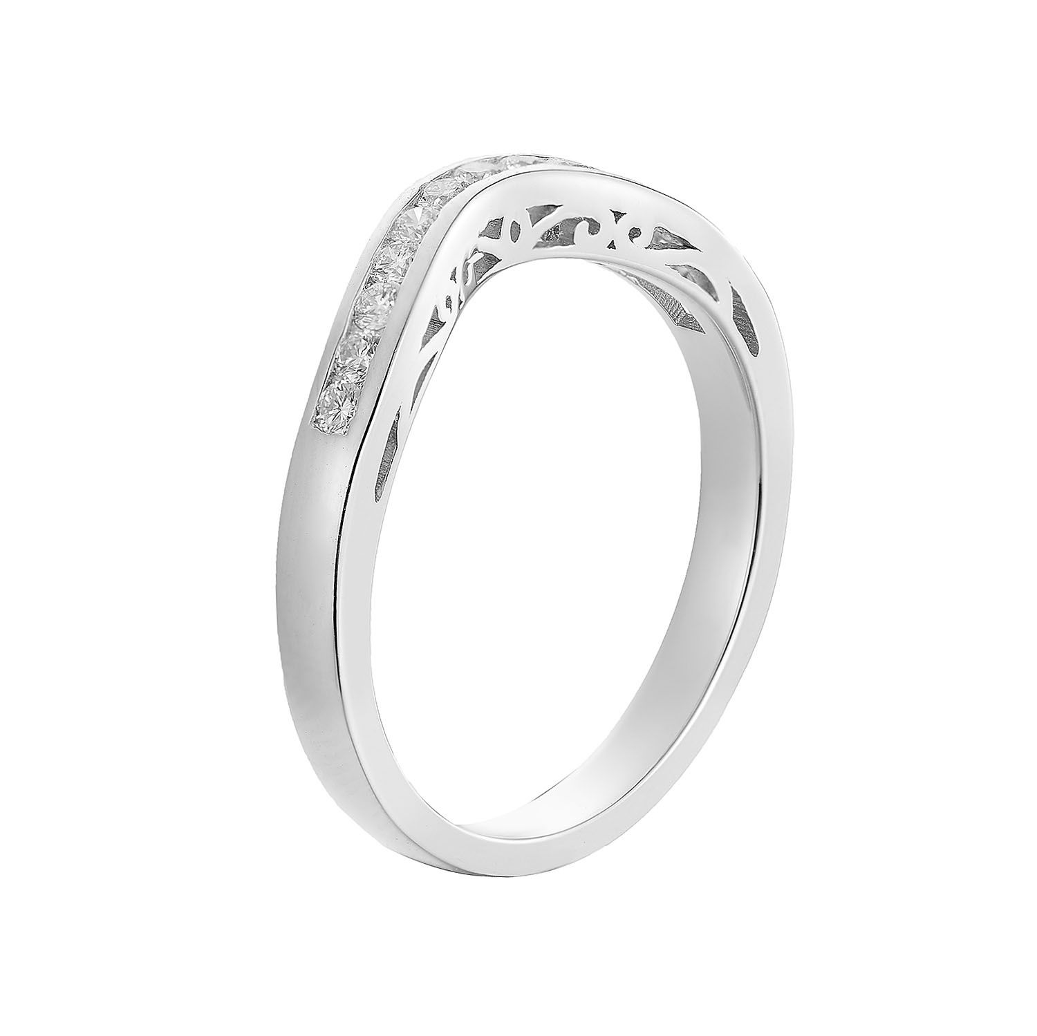 14K White Gold Curved Natural Diamond  Band MZ61720, Colour: 14KWhite-2.82g-0.217ct-ND