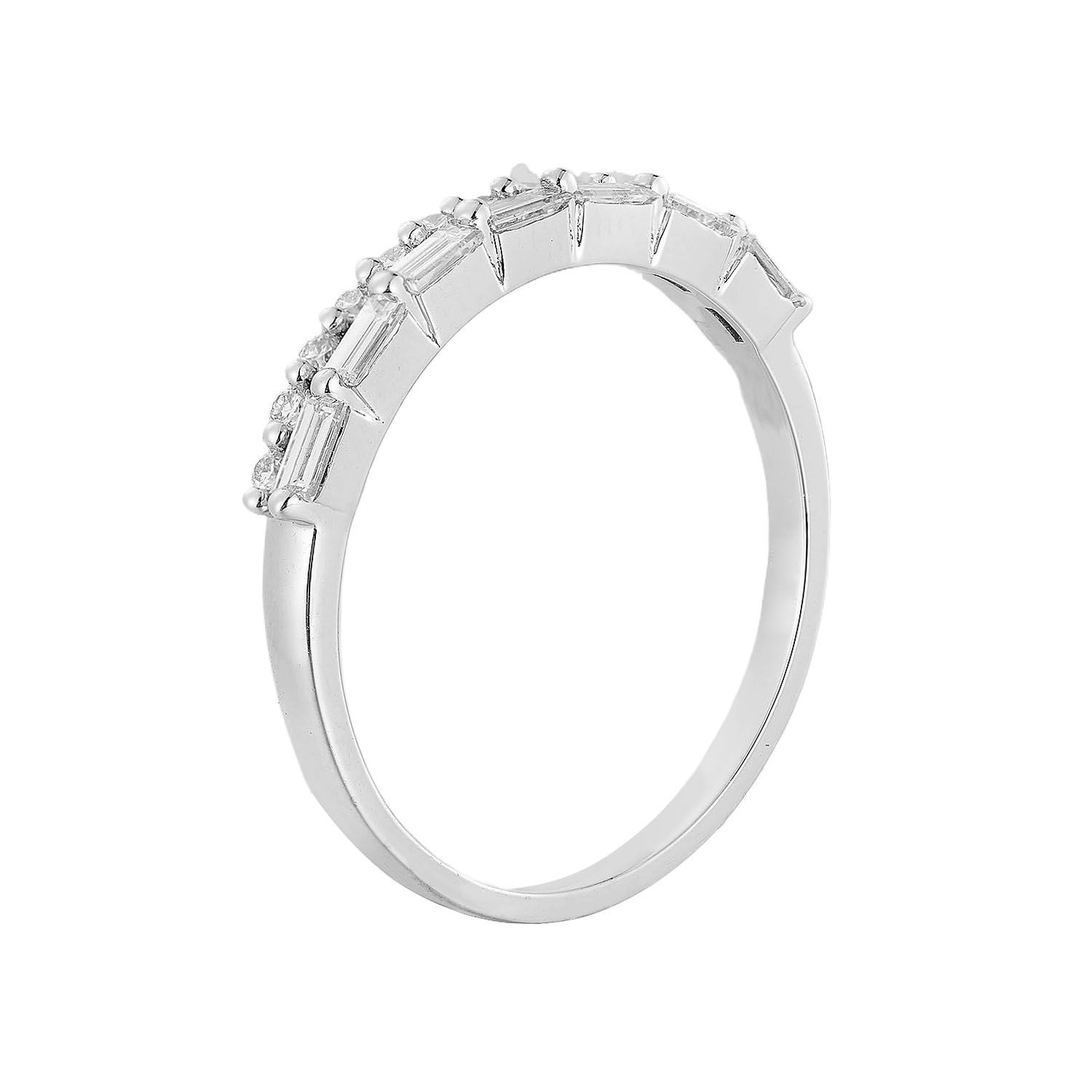 14K White/Yellow Gold Baguette Round Natural Diamond  Band MZ1736(GP277), Colour: 14KW-1.93g-0.4ct-ND