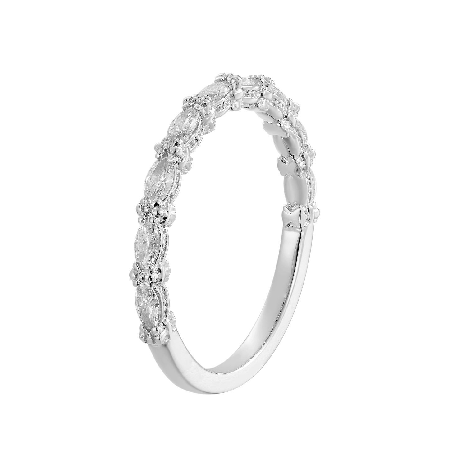 14K Gold Marquise Natural Diamond Anniversary Wedding Band MZ9008, Colour: 14KWhite