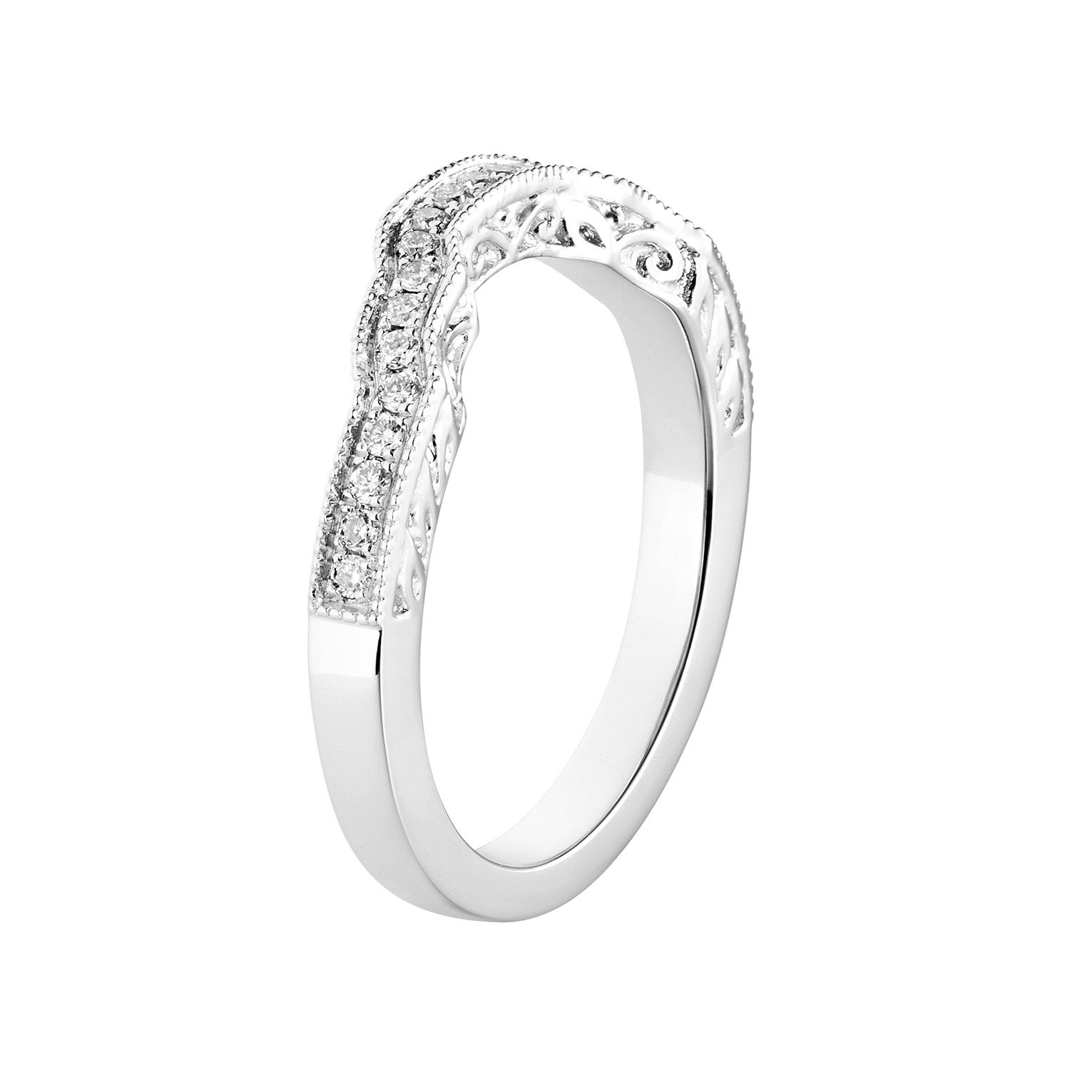 14K White Gold Round Natural Diamond  Milgrian Curved Wedding Band MZ5653, Colour: 14KWhite-4.11g-0.172ct-ND