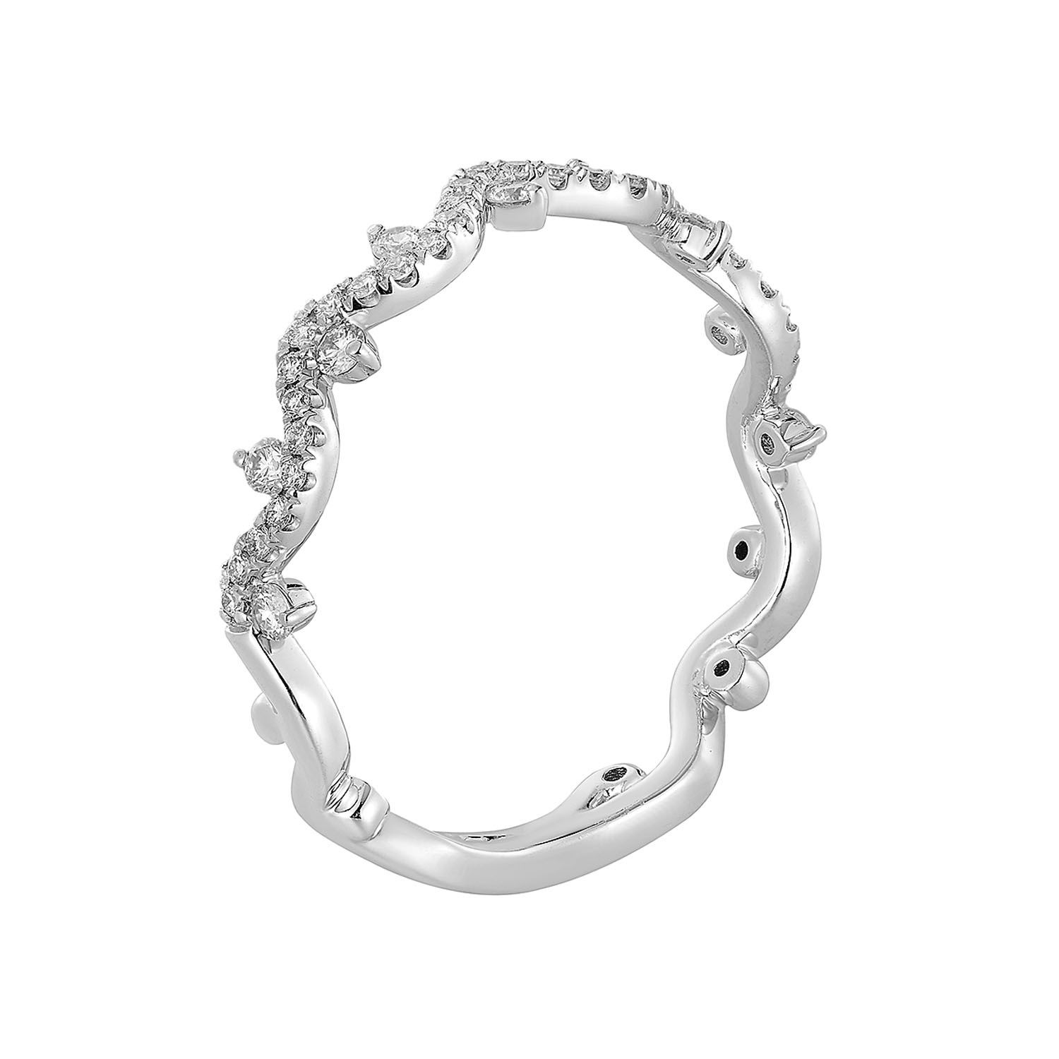 14K White Gold Floar Bending Natural Diamond Wedding Band MZ1351, Colour: 14KWhite-1.49-0.225ct-ND