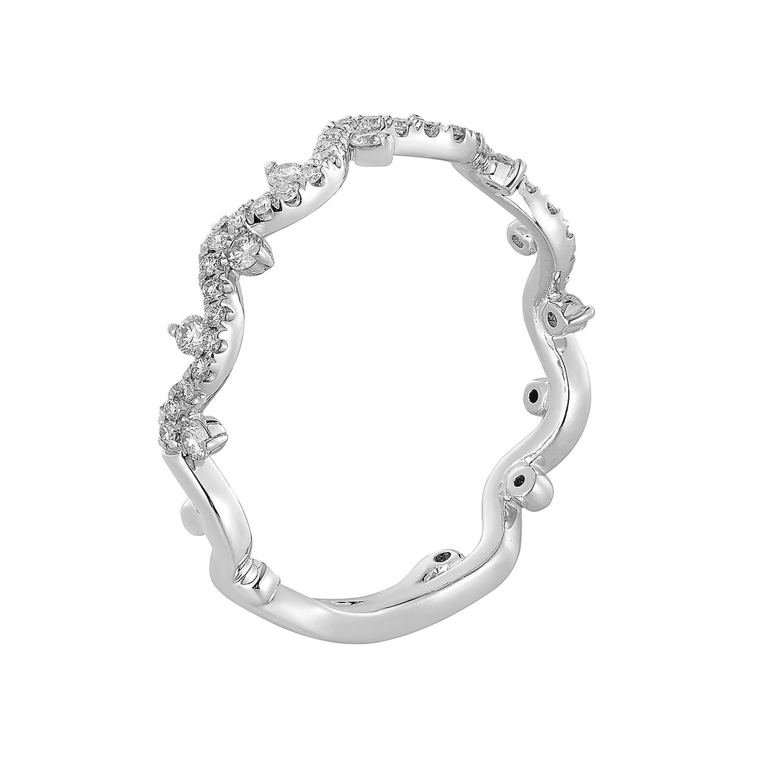 14K White Gold Floar Bending Natural Diamond Wedding Band MZ1351, Colour: 14KWhite-1.49-0.225ct-ND