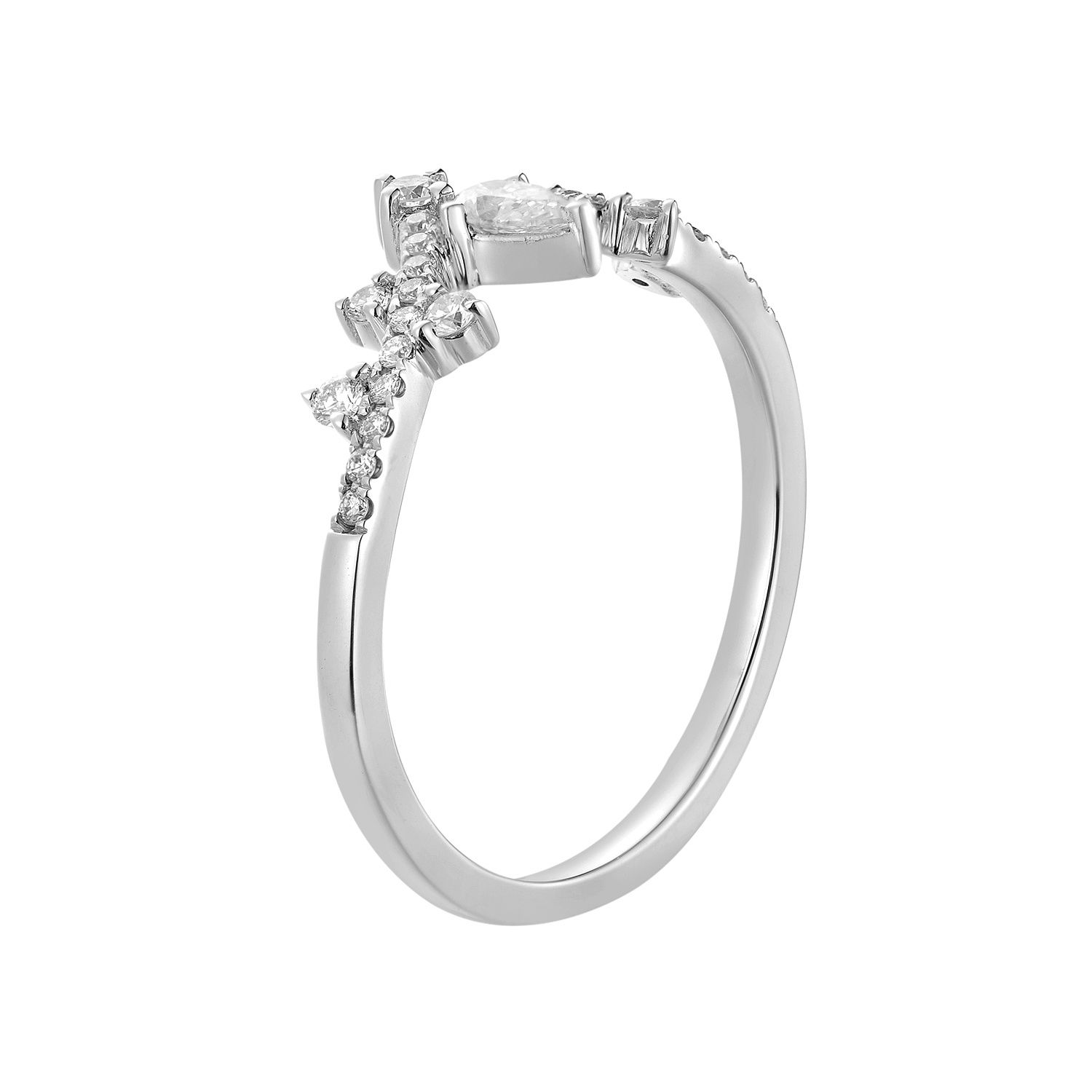 14K White Gold Pear Round Natural Diamond  Wedding Band MZ5273, Colour: 14KWhite-1.81g-0.287ct-ND