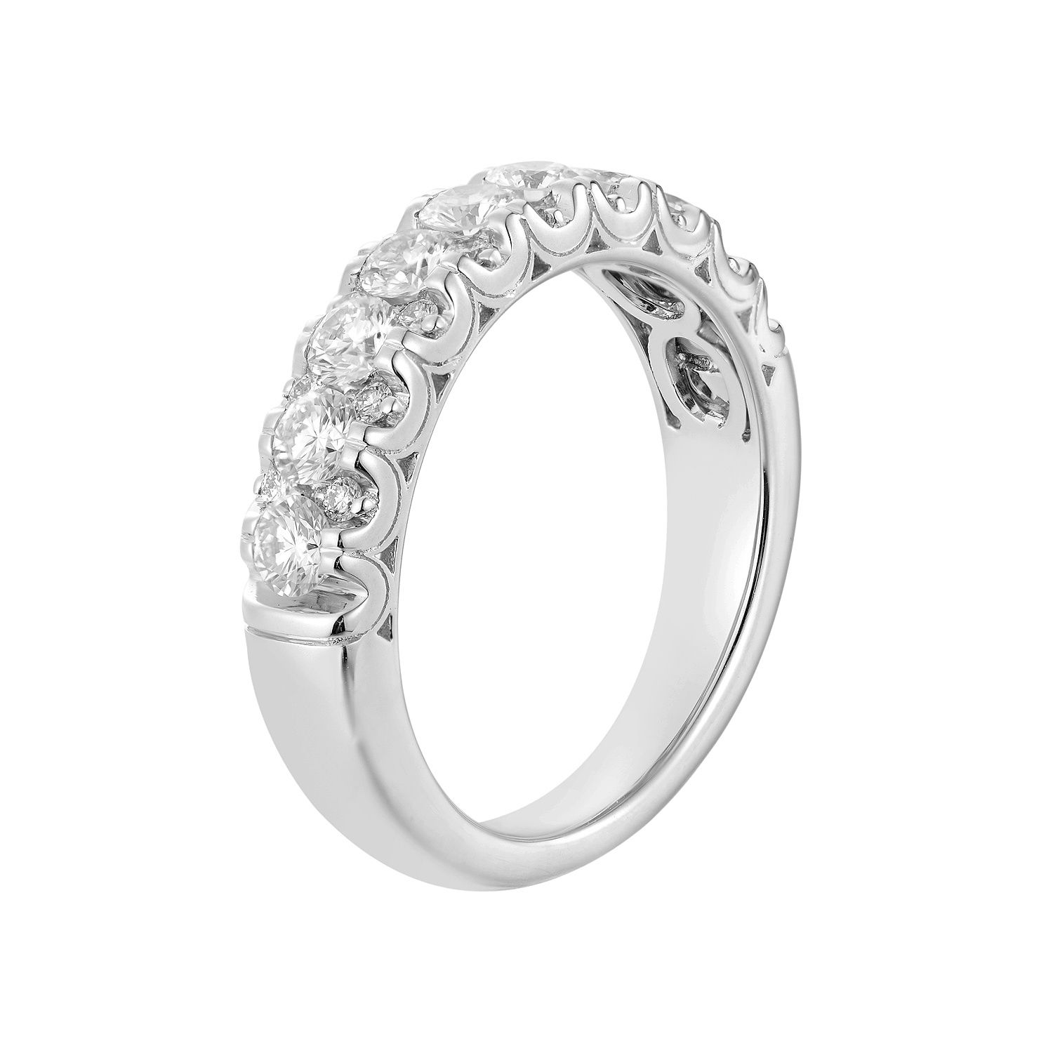 14K White Gold Three Rows Round Natural Diamond  Wedding Band MZ5806, Colour: 14KWhite-5.64g-1.011ct-ND