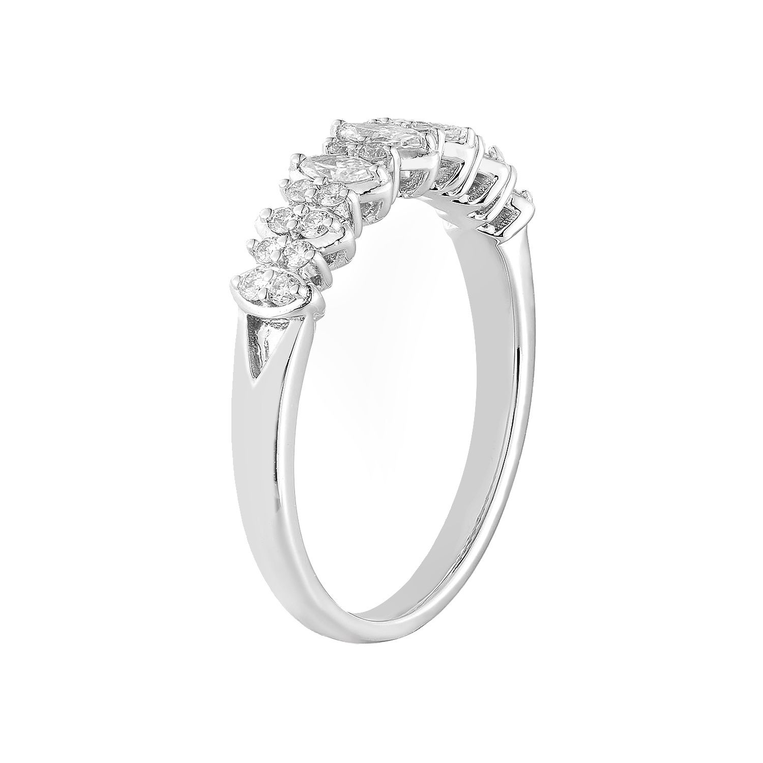 14K White/Yellow Gold Marquise And Round Lab Grown Diamond Wedding Band MG-38, Colour: 14KWhite-2.48g-0.371ct-LG