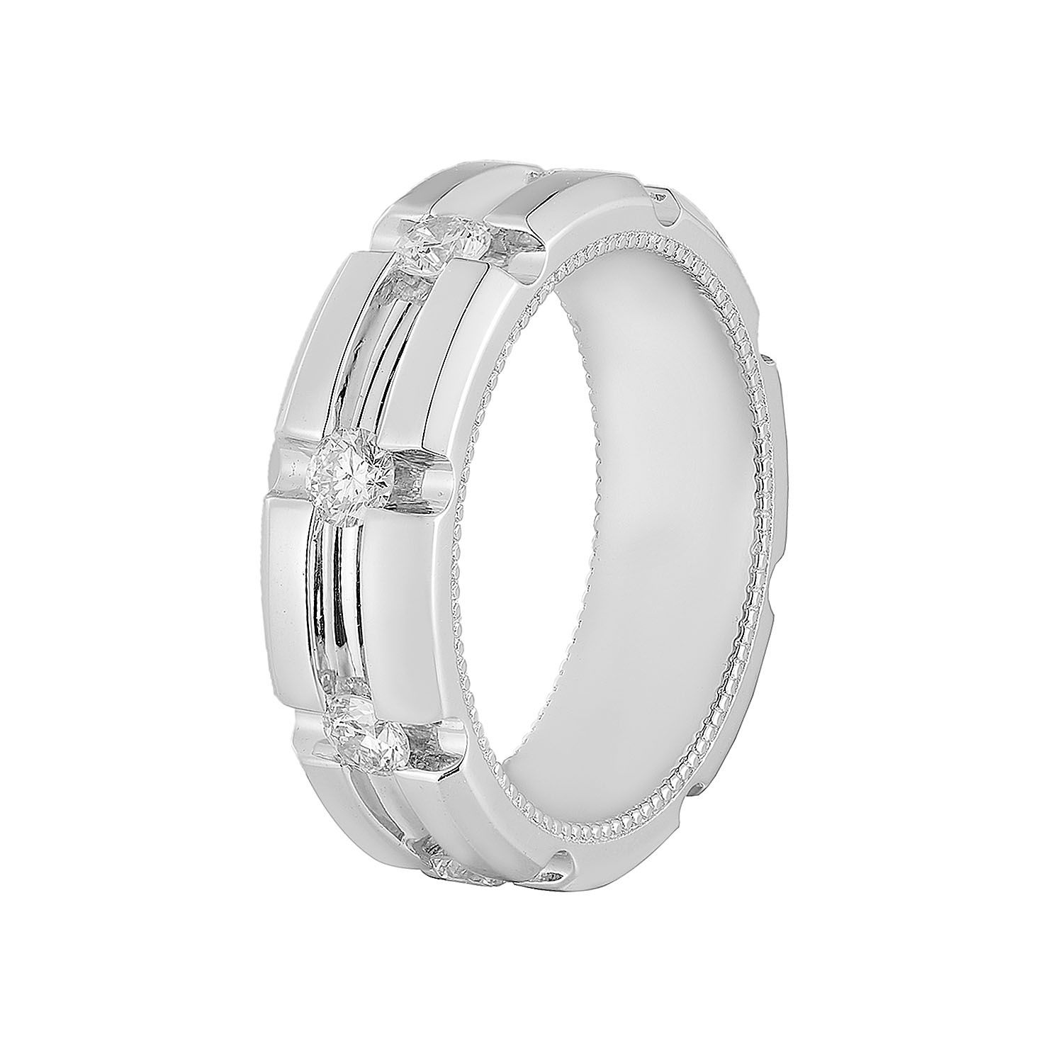 14K White Gold Round Lab Grown Diamond Wide Band HF9020