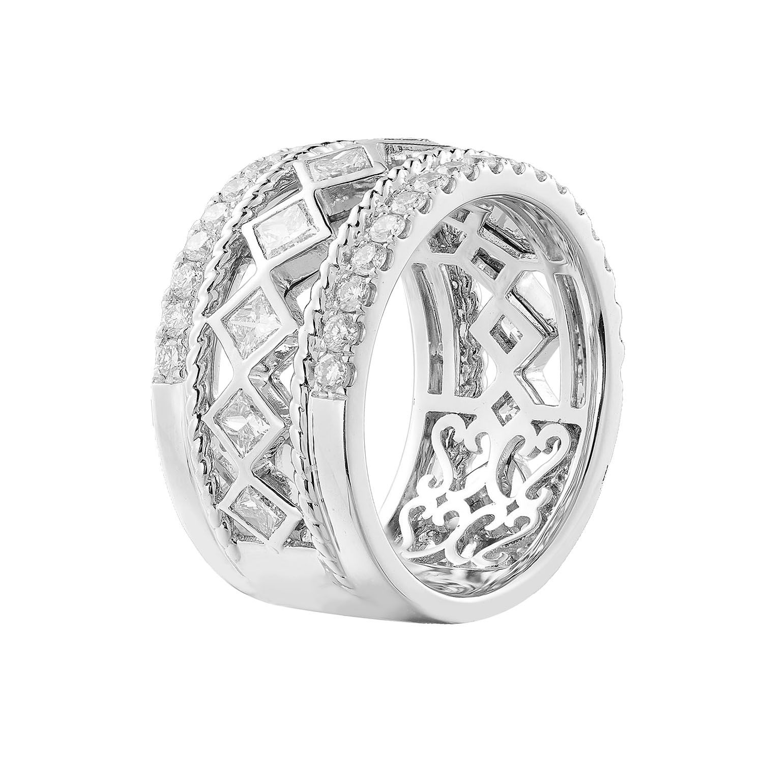 14K White Gold Princess Lab Grown Diamond Wide Band MZ8042, Colour: White