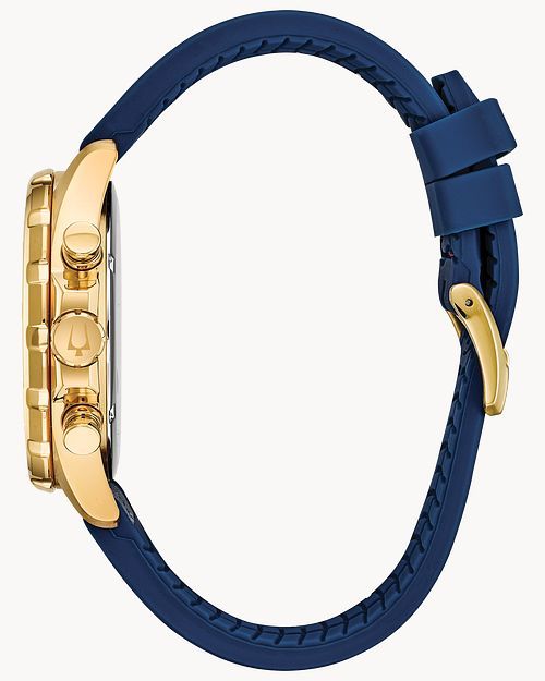 Bulova Marine Star Gold Case Blue Dial Blue Strap Men's Watch 97B168