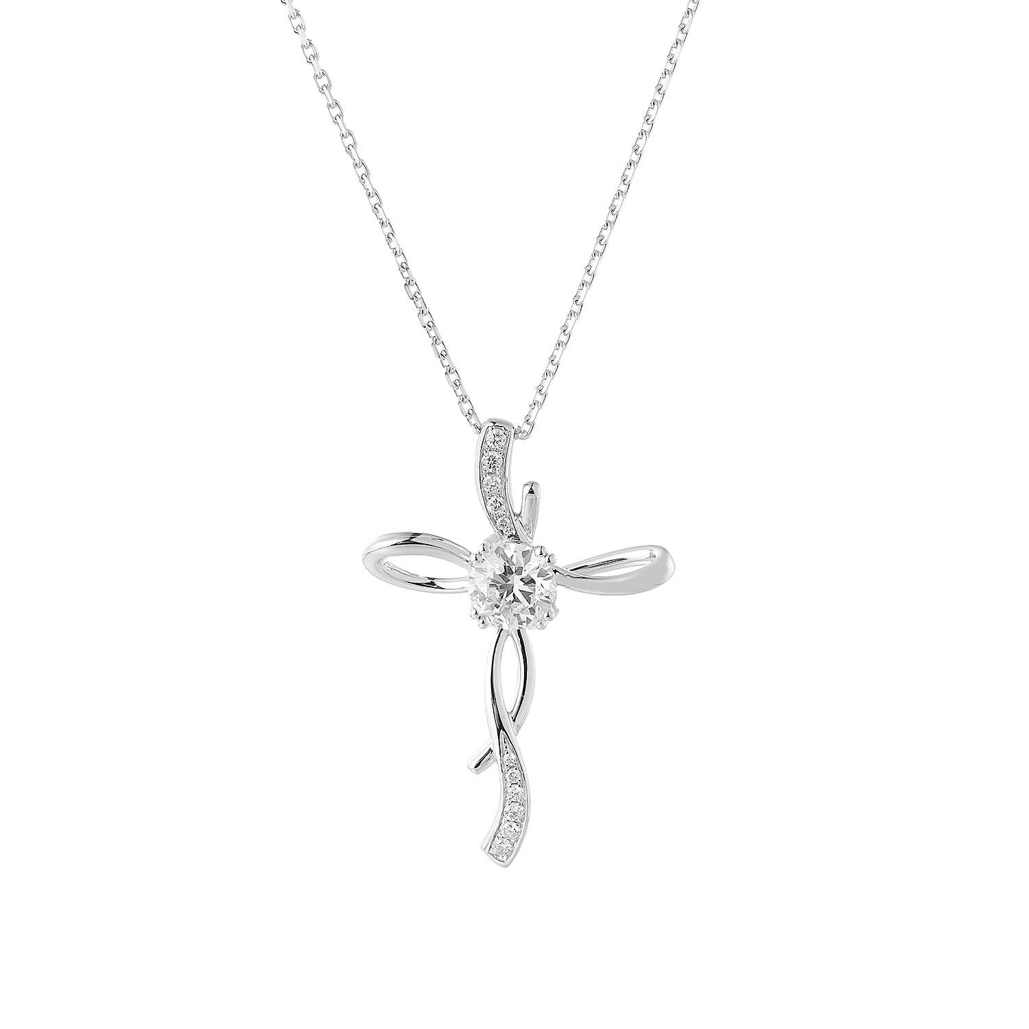 IGI Certificate 14K White/Yellow Gold Lab Grown Diamond Cross Pendant Necklace MZ72266, Colour: 14kWhite-5.96g-1.155ct-LG