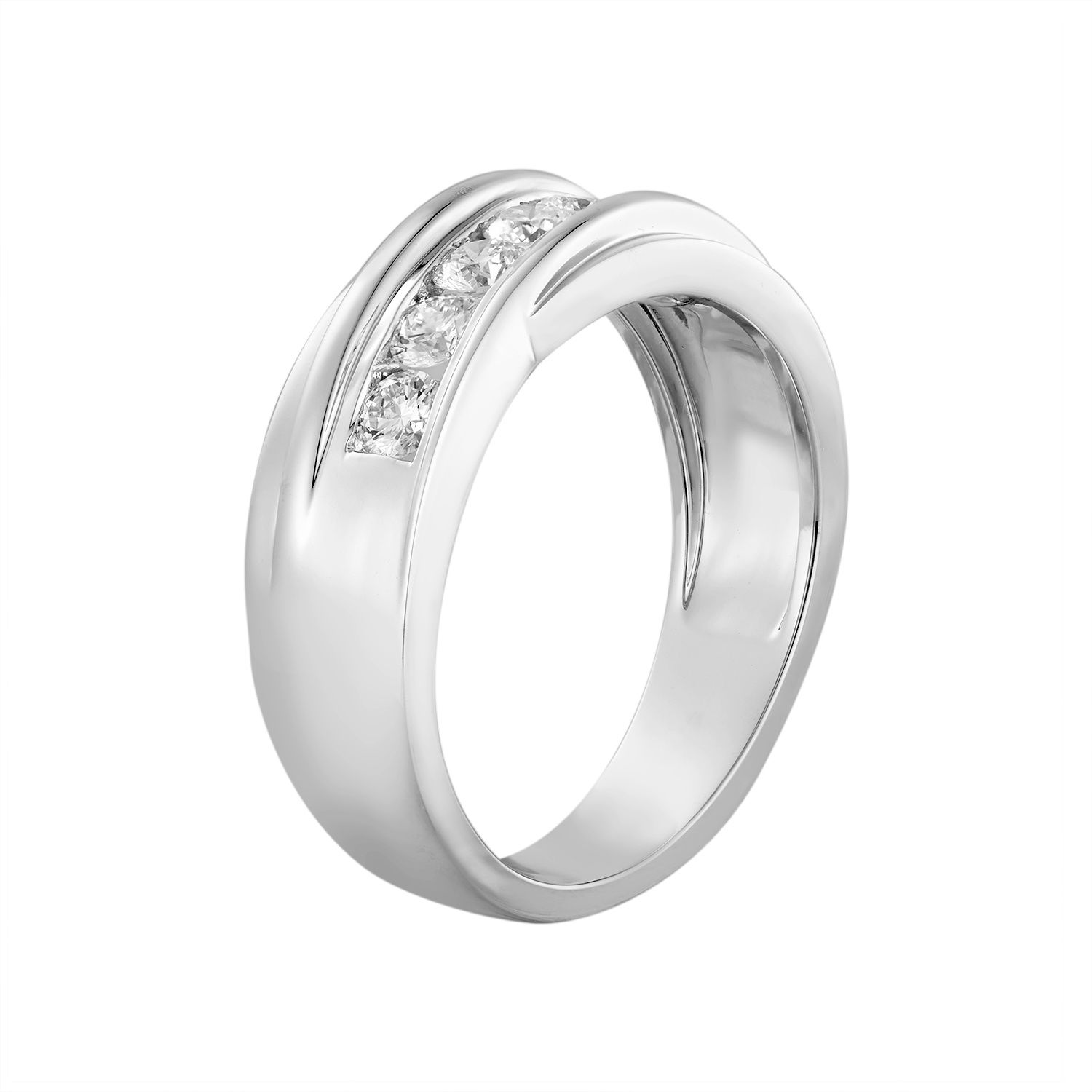 14K White Gold Natural Diamond Wide Band MZ6739, Size: 14KW-6.91g-0.988ct-ND