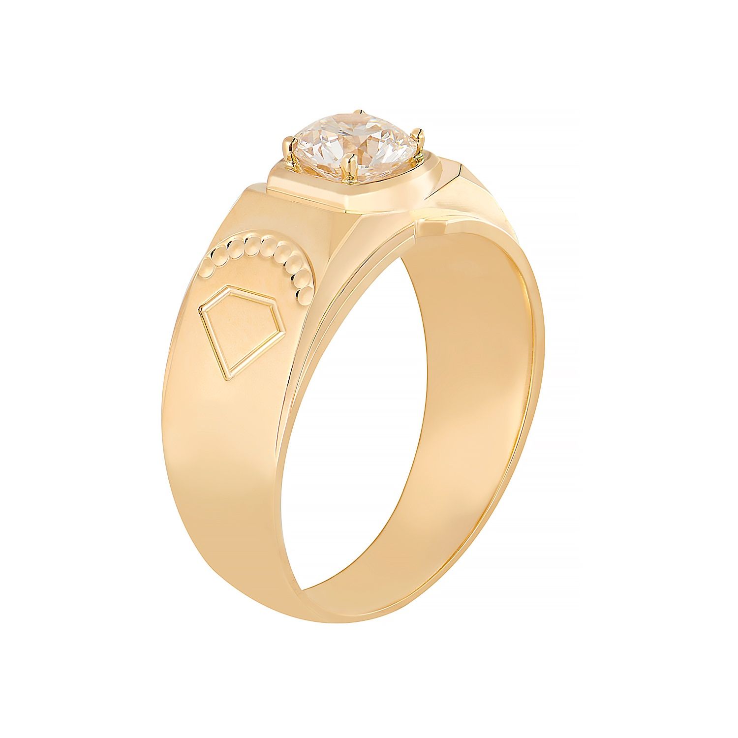 14K Yellow Gold Round Center Lab Grown Diamond Men’s Ring NJ1005A, Colour: Yellow
