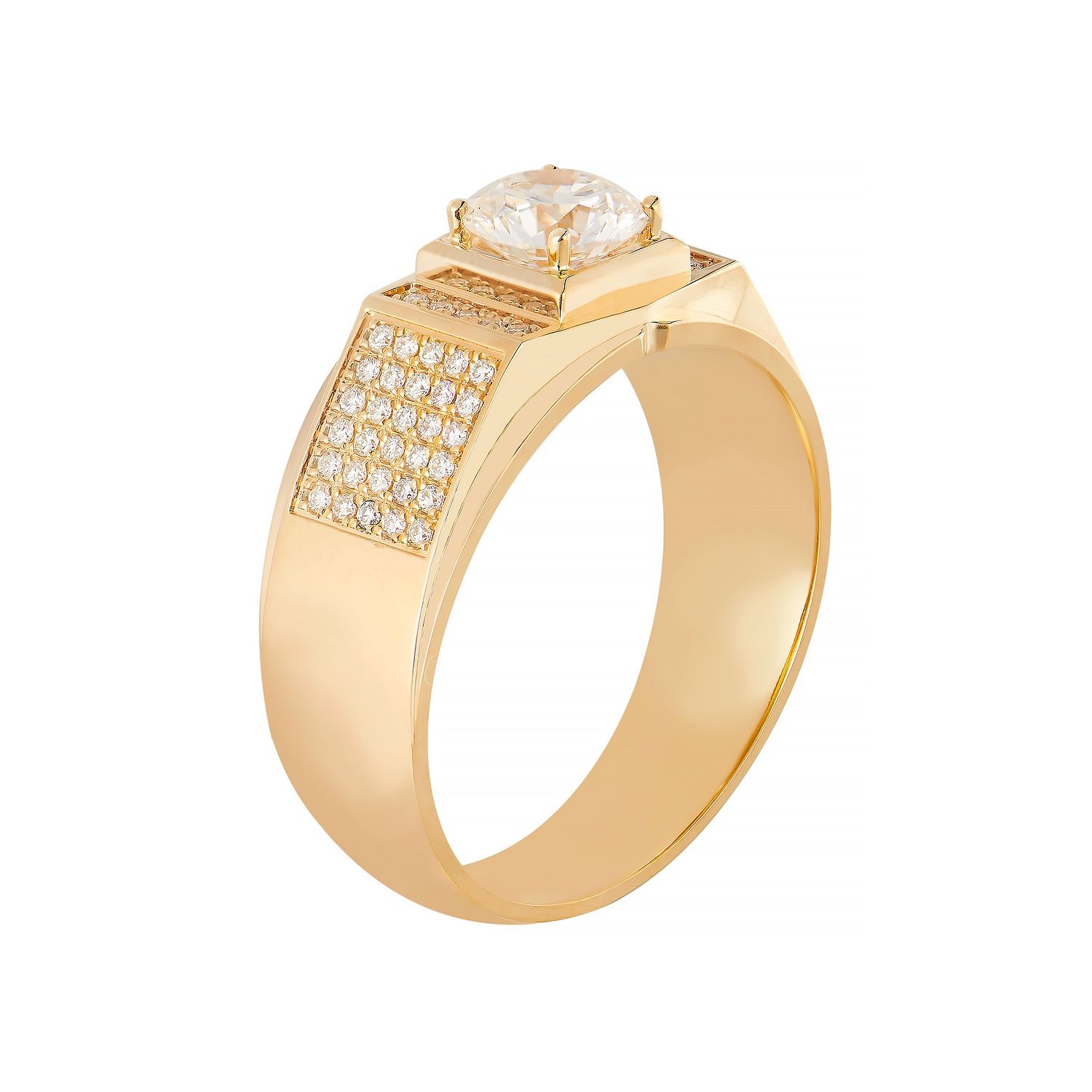 14K Yellow Gold Round Center Lab Grown Diamond Men’s Ring NJ1044A