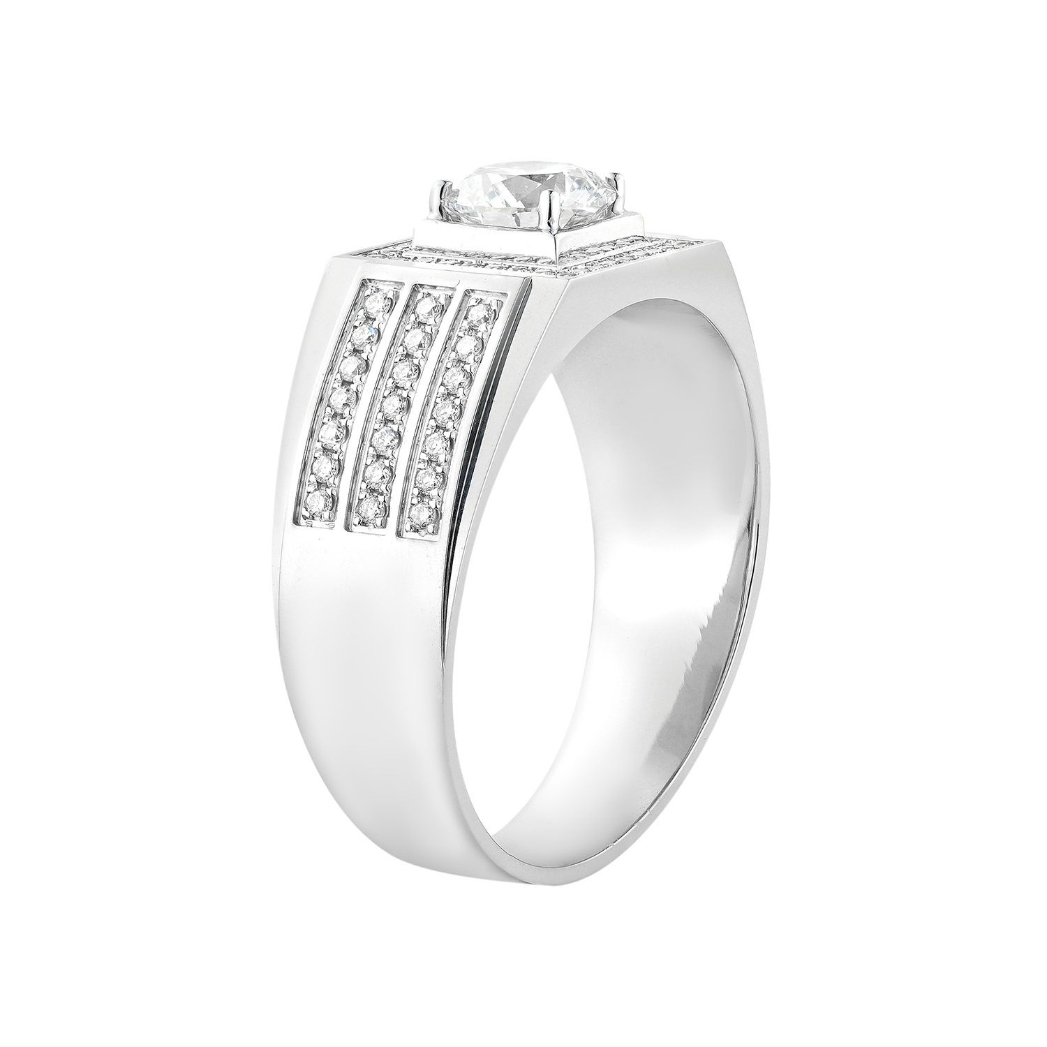 14K White Gold Round Center Lab Grown Diamond Men’s Ring NJ1041A