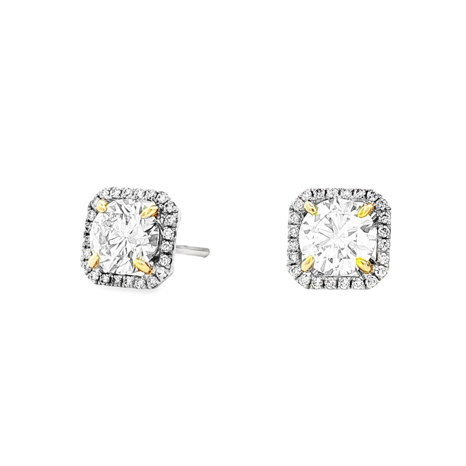 14K White&amp;Yellow Gold Lab Grown Diamond Stud Earrings MZ6230, Colour: 14KW-2.48g-1.792ct-LG