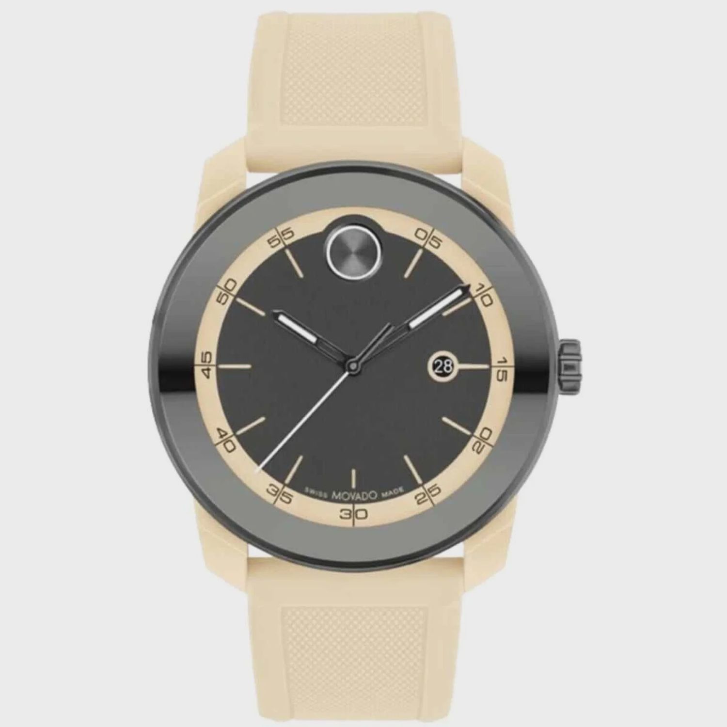 Movado Bold TR90 Quartz Beige Rubber Strap Date Men's Watch 3601207
