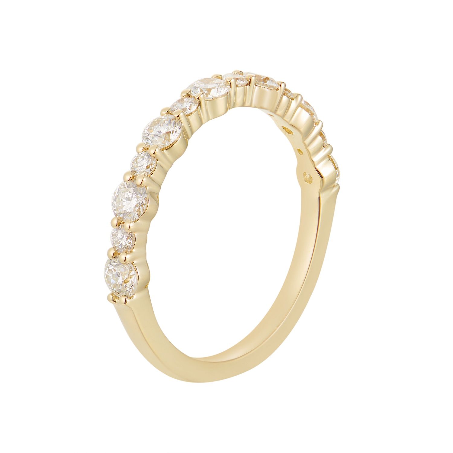 14K White/Yellow Gold Shared Prong Round Natural Diamond  Wedding Band MZ6472 -13p, main stone: 14KYellow-2.79g-0.885ct-ND