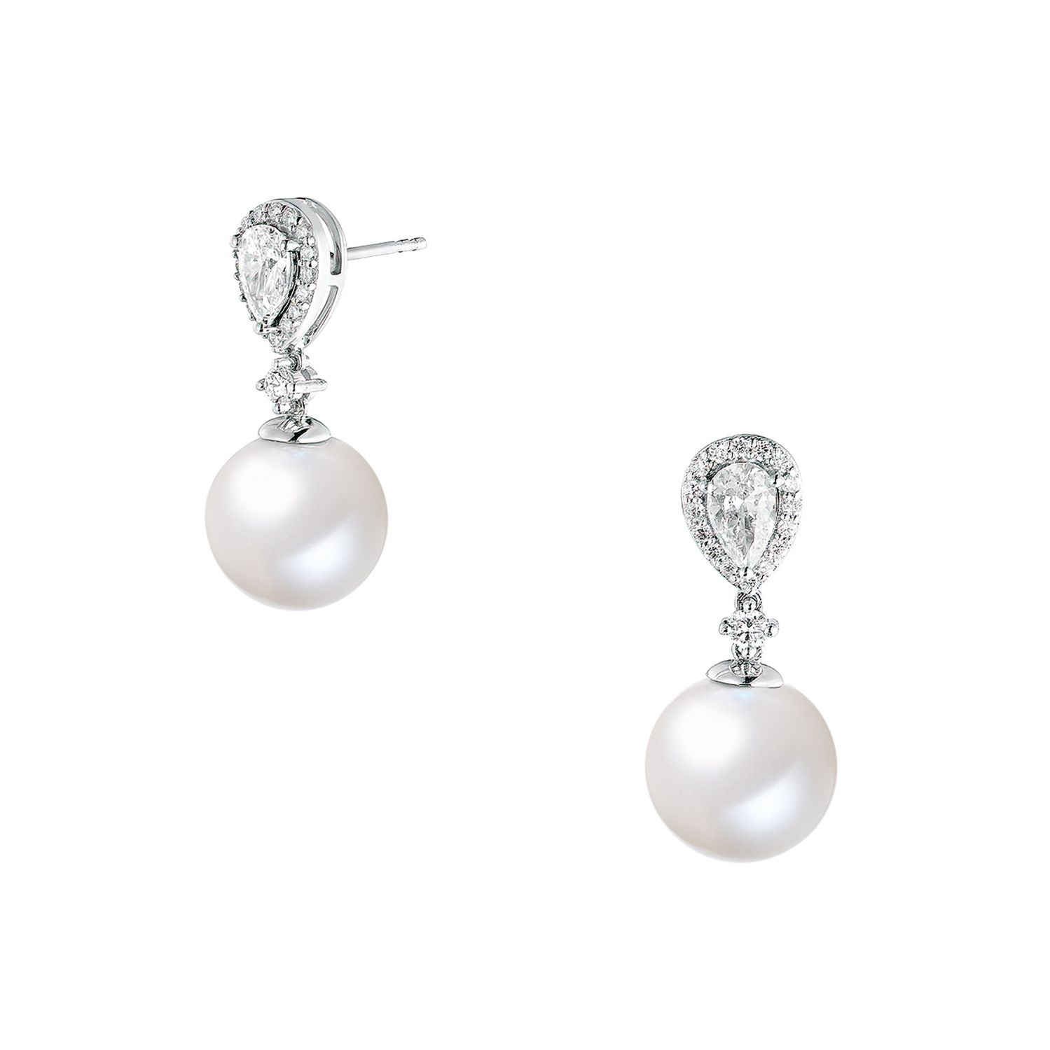 14K White Gold Pearl Lab Grown Diamond Earrings MZ9411, Colour: 14KW-6.47g-18.546ct-LG