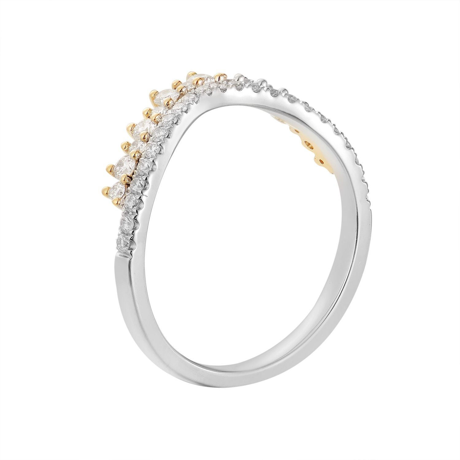 14K White Gold 14K Yellow Gold Natural Diamond  Curved Wedding Band MZ5336-4, Colour: 14KY+W-2.13g-0.403ct-ND