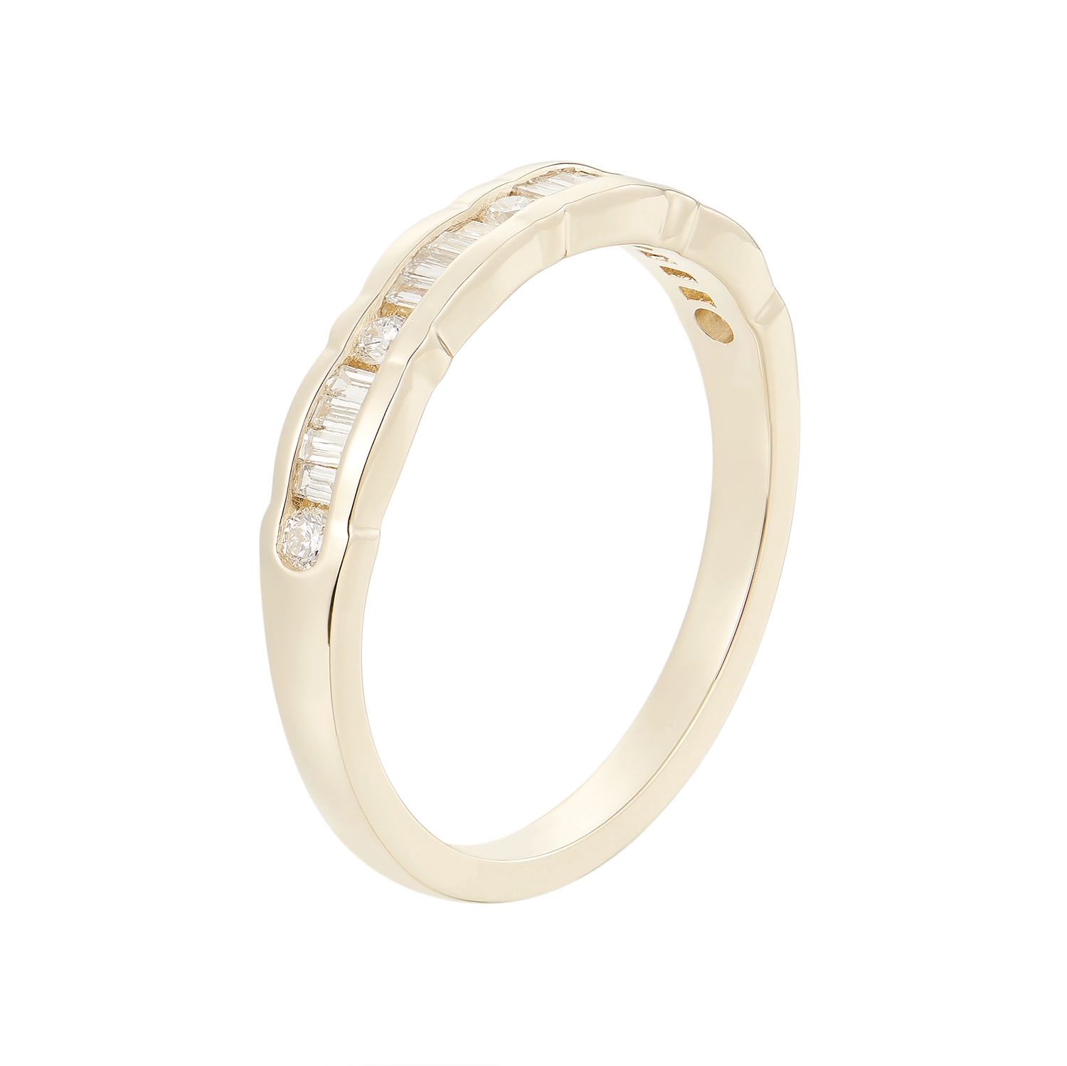 14K White/Yellow/Rose Gold Channel Setting Round Baguette Natural Diamond  Wedding Band MZ6152, Colour: 14KYellow-2.33g-0.353ct-ND