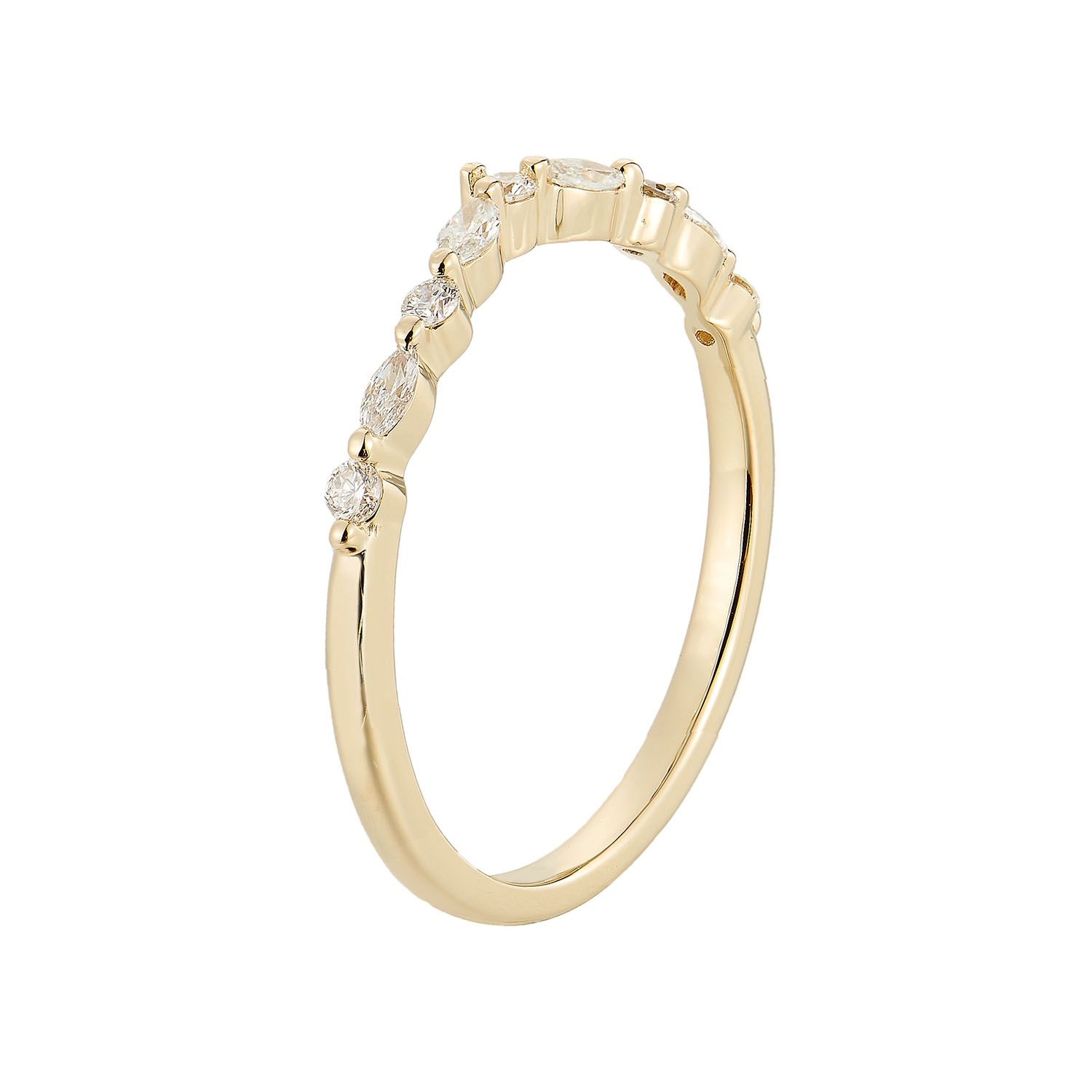14K Rose Gold Curved Natural Diamond  Wedding Band MZ5088, Colour: 14KYellow-1.51g-0.219ct-ND