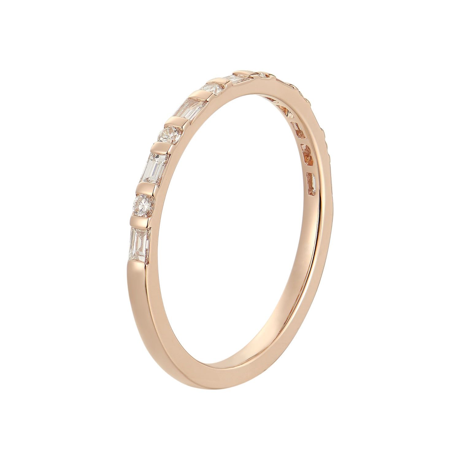 14K Rose Gold Round Abd Baguette Natural Diamond Wedding Band MZ1614-13p, Colour: 14KRose-1.58g-0.273ct-ND