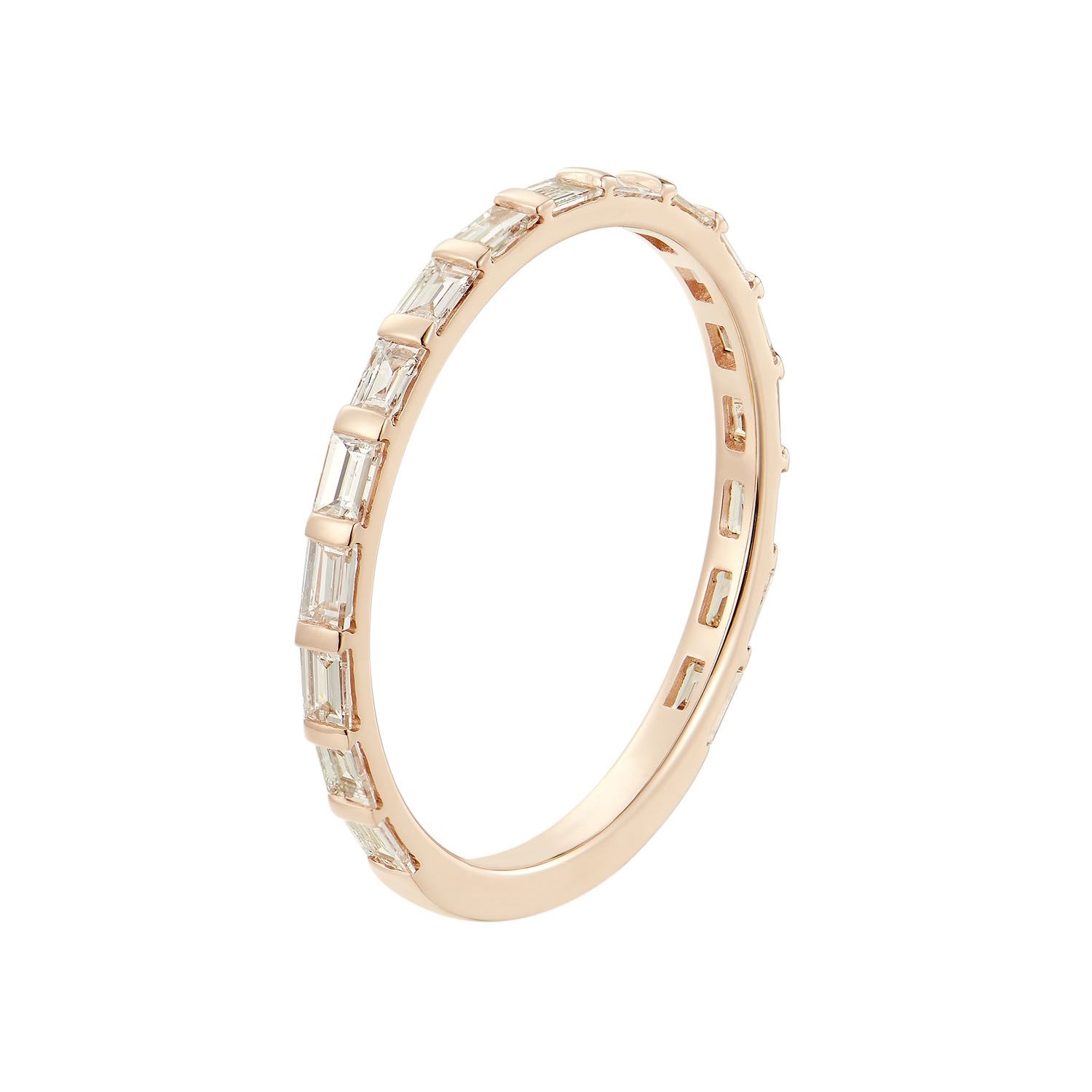 14K Rose Gold Baguette Natural Diamond Wedding Band MZ1614 -17p, Colour: 14KRose-1.17g-0.468ct-ND