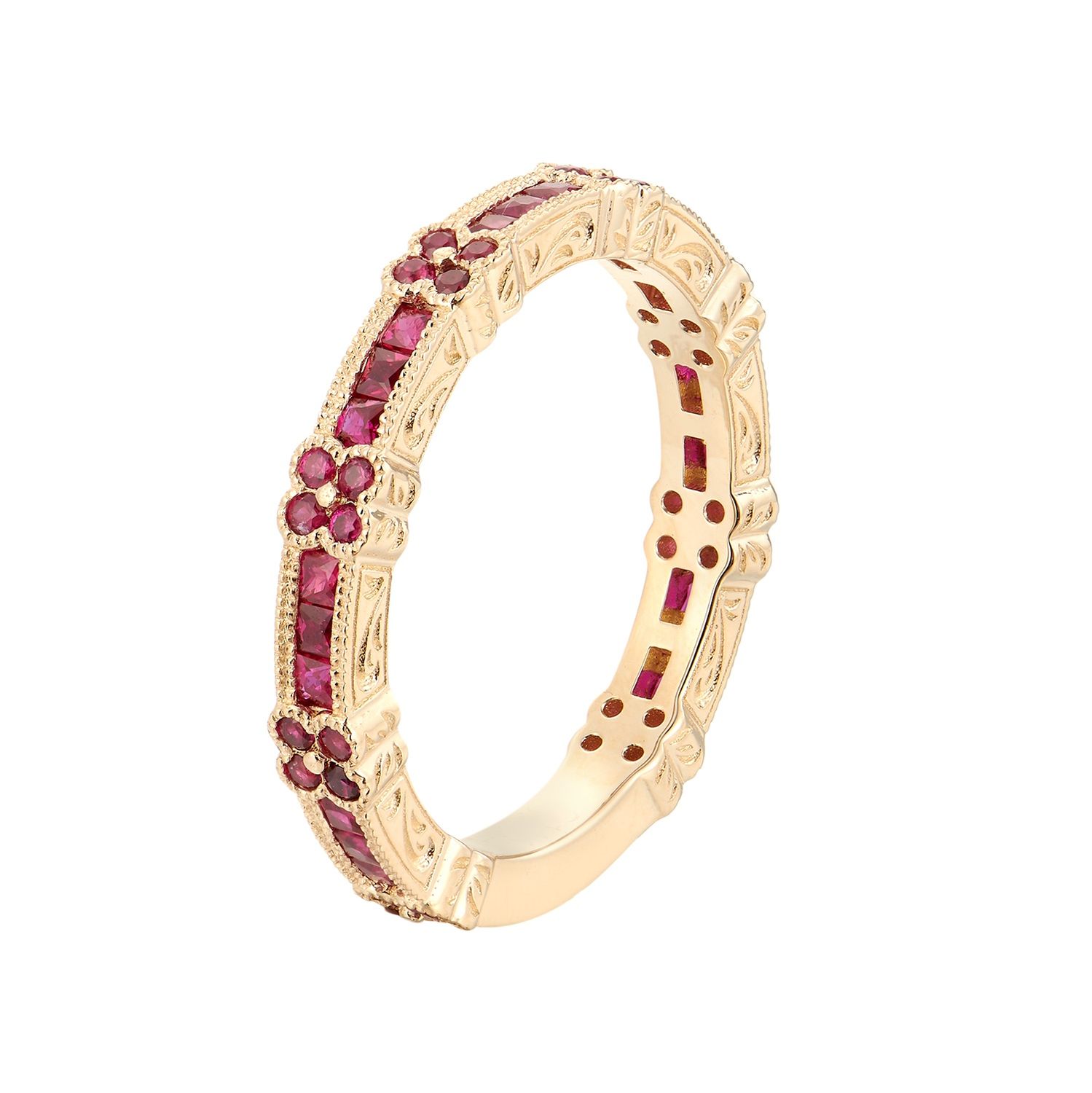 14K White/Yellow Gold Natural Round Color Gem Wedding Band MZ5009, main stone: 14KY-3.1g-0.812ct-Ruby