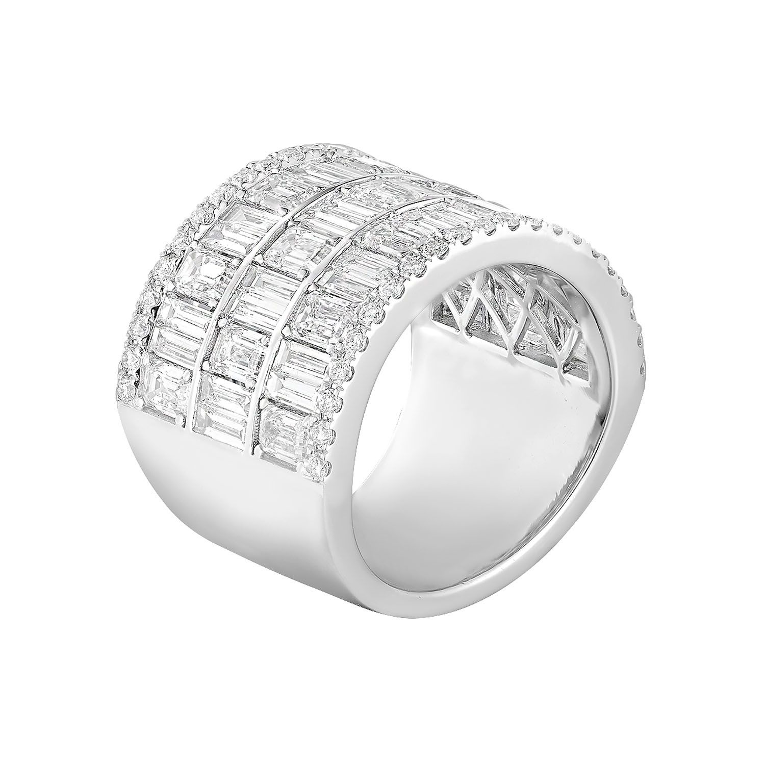 14K White/Yellow Gold Emerald And Baguette Lab Grown Diamond Band MZ30044, Colour: White