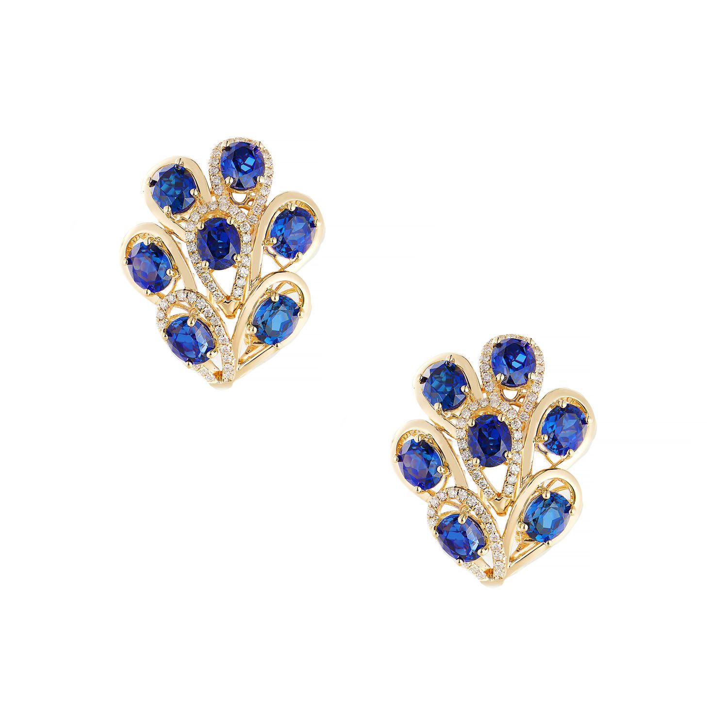 14K White/Yellow Gold Lab Grown Sapphire Diamond Earring MZ2473, Colour: 14KY-15.75g-12.246ct