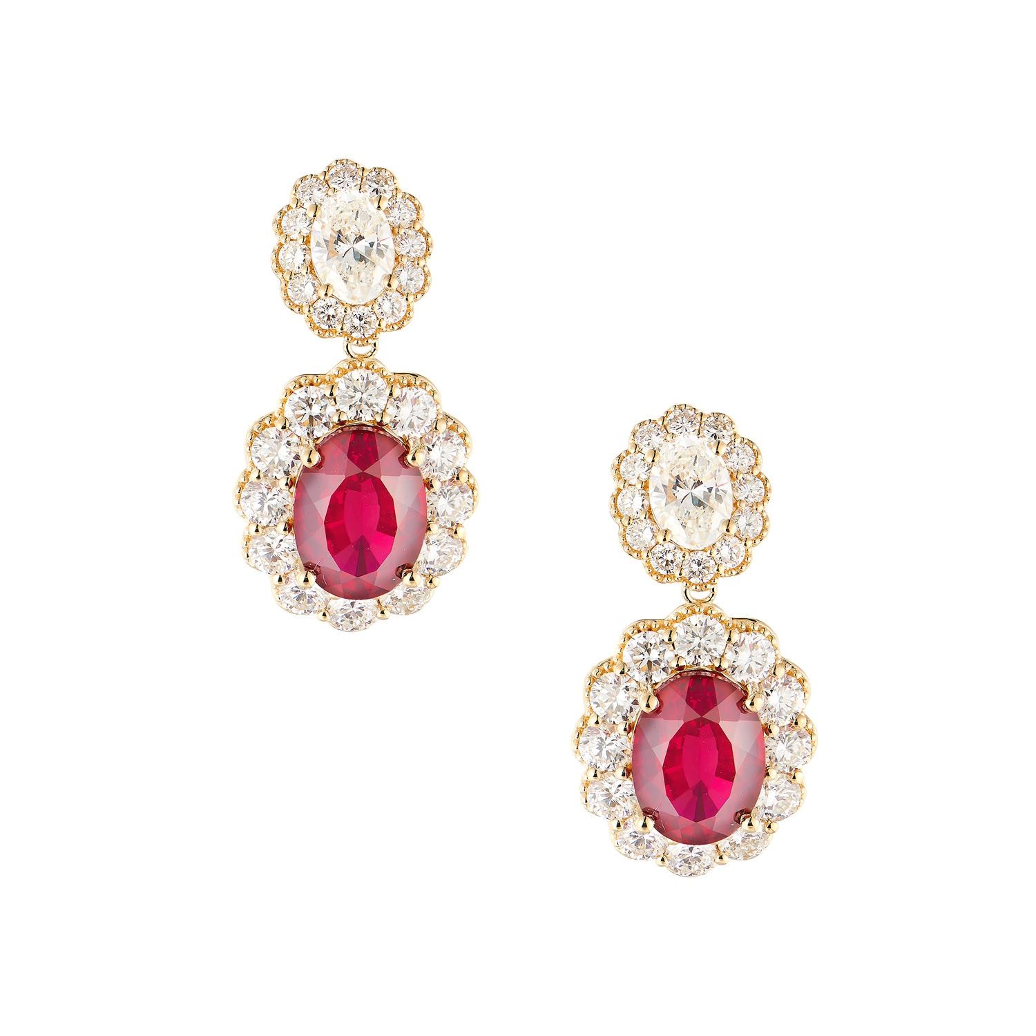 14K Yellow Gold Lab Grown Ruby Diamond Earring MZ2482, Colour: Yellow