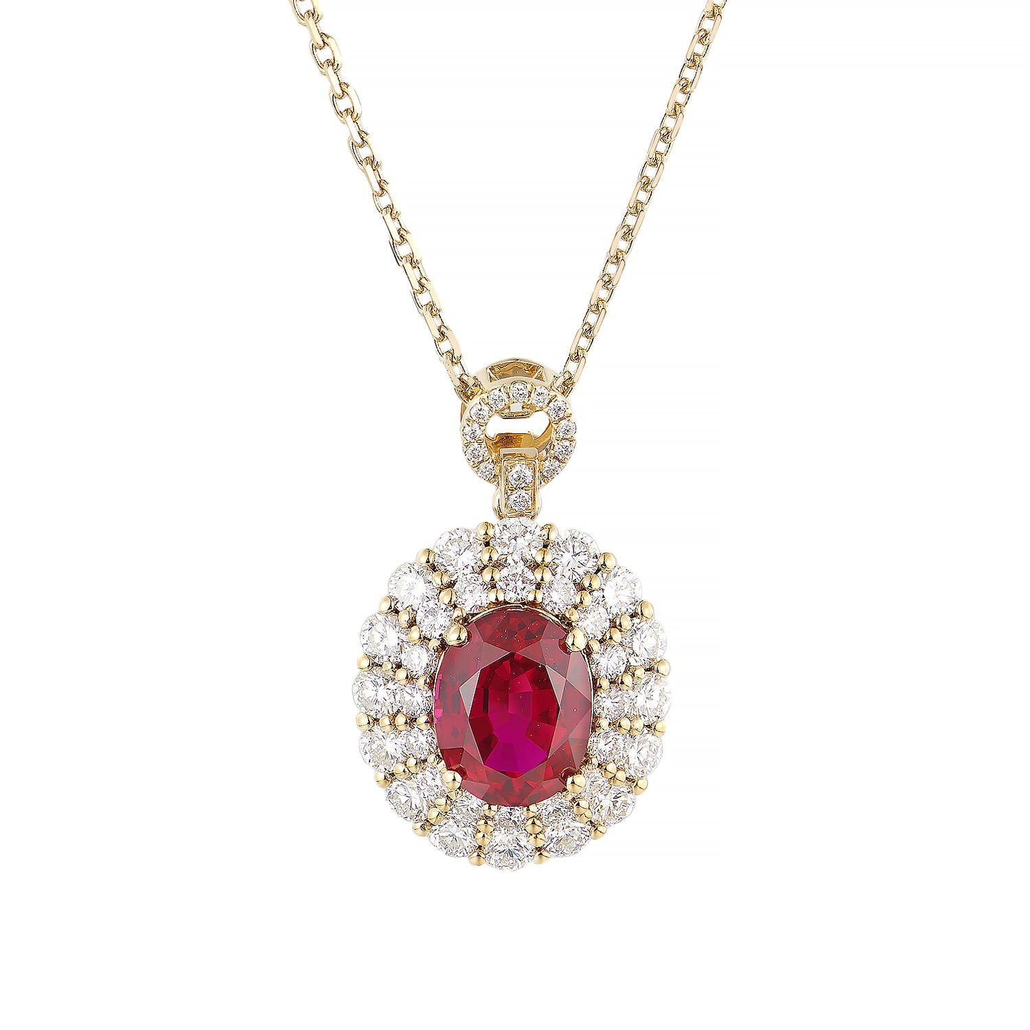 14K Yellow Gold Lab Grown Ruby Diamond Necklace MZ2484, Colour: Yellow