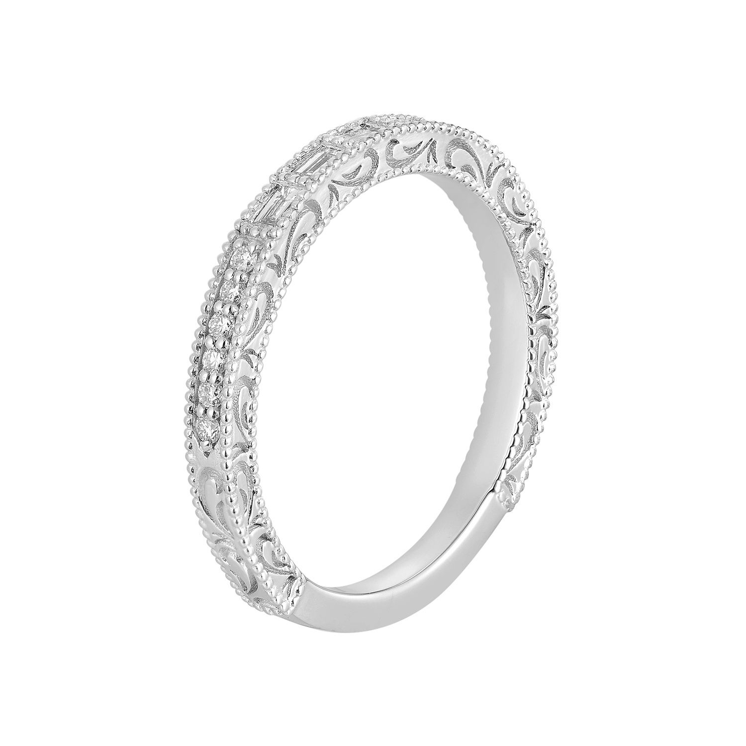 14K White/Yellow Gold Baguette Natural Diamond Vintage Wedding Band MZ72184(MZ6859), Colour: 14KW-2.93g-0.225ct-ND