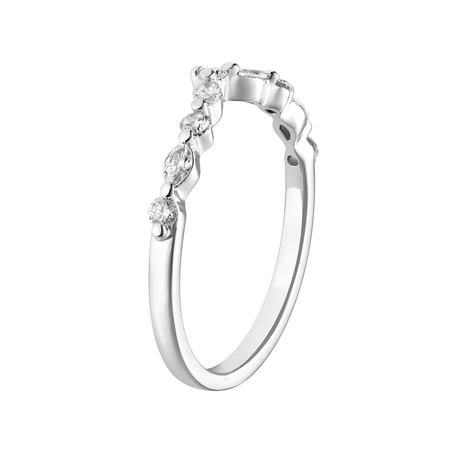 14K White/Yelow Gold Natural Diamond Curved Wedding Band MZ7070, Colour: 14KW-1.63g-0.342ct-ND