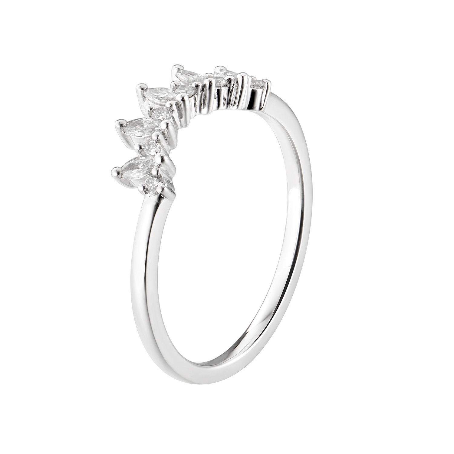 14K White/Yellow Gold Natural Diamond Curved Wedding Band MZ7073, Colour: 14KW-1.69g-0.21ct-ND