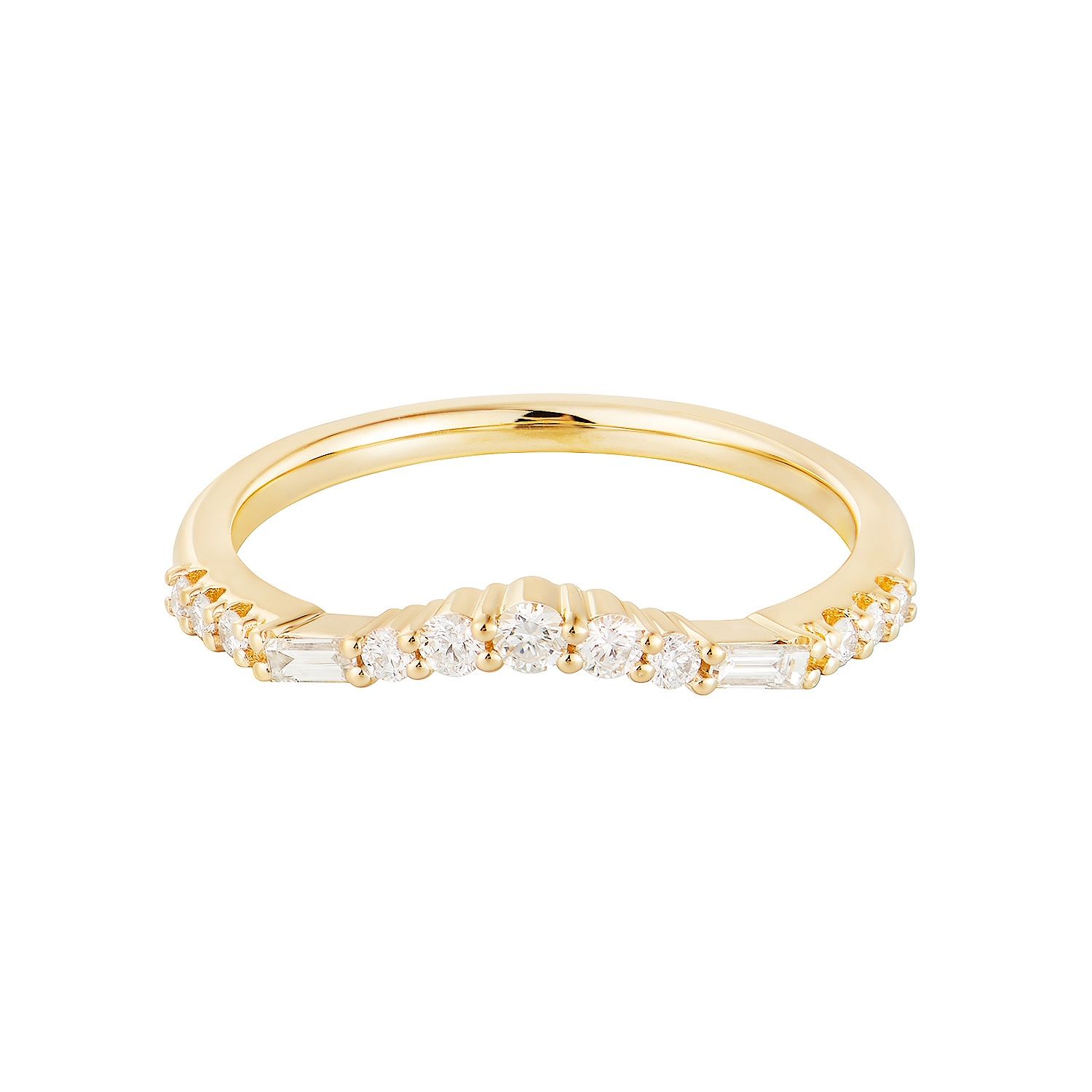 14K White/Yellow Gold Natural Diamond Curved Band MZ73089, Colour: 14KY-1.67g-0.232ct-ND
