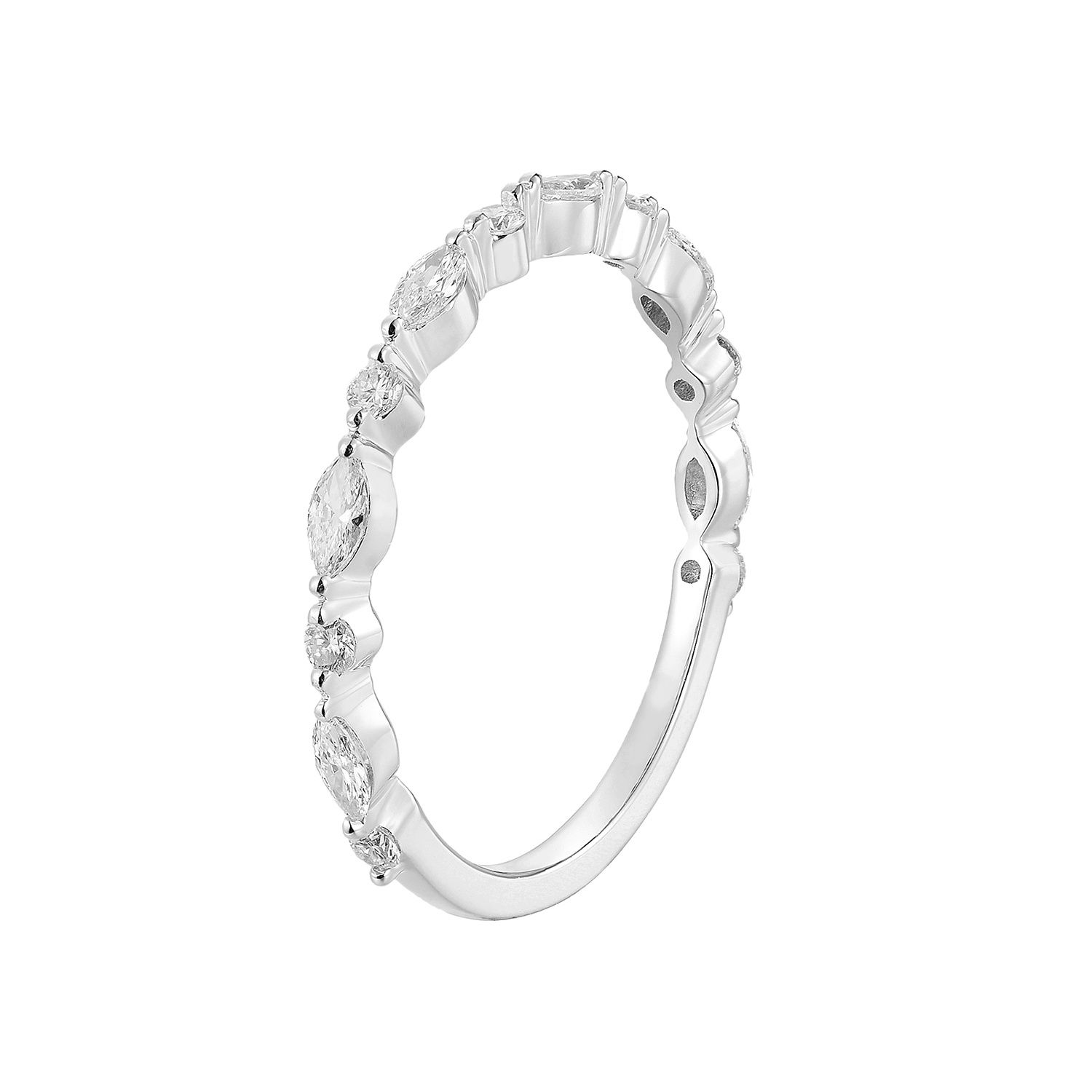 14K White/Yellow Gold Marquise Natural Diamond Wedding Band MZ5043, Colour: 14KW-1.25g-0.418ct-ND