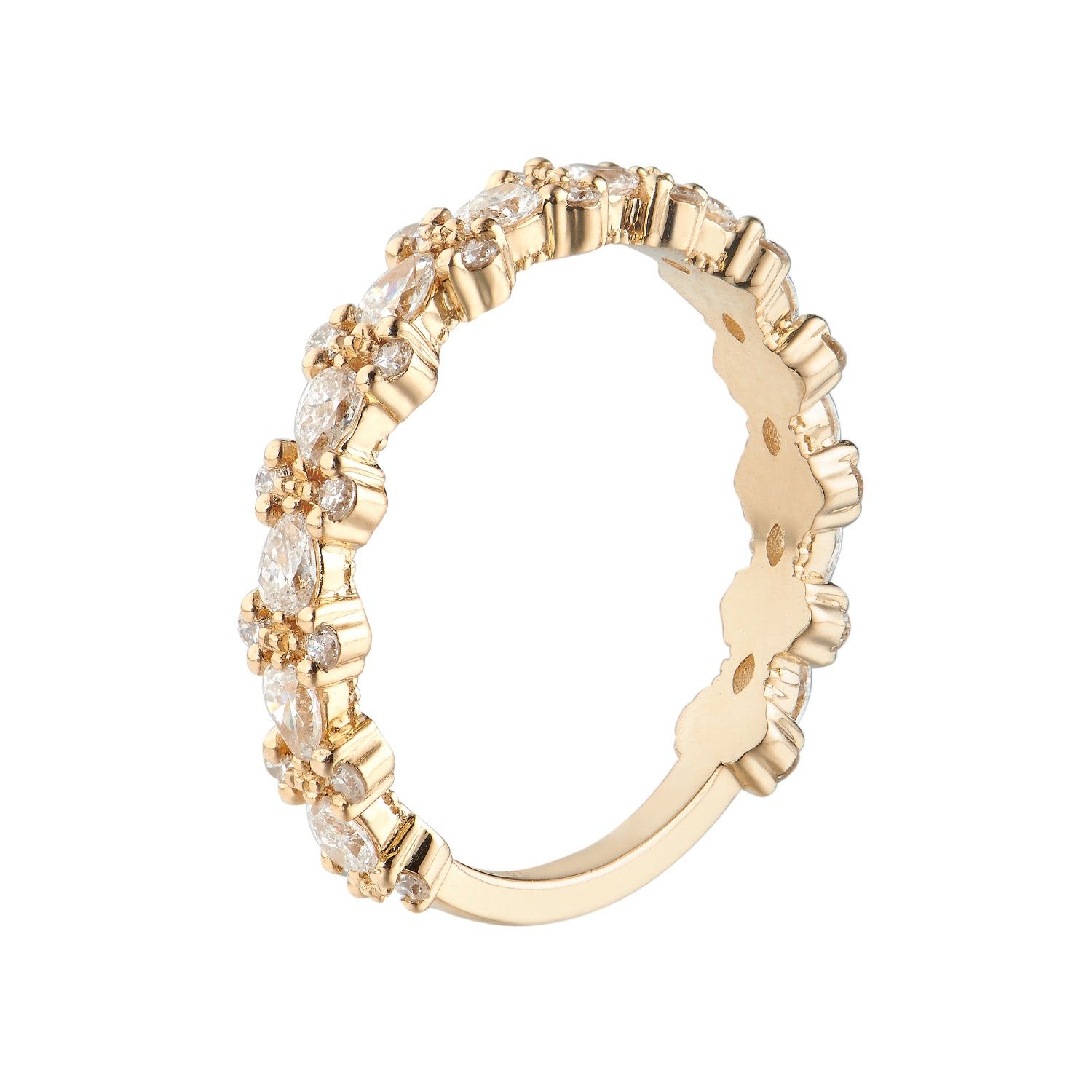 14K White/Yellow Gold Pear Natural Diamond Wedding Band MZ5044, Colour: 14KY-2.31g-0.783ct-ND