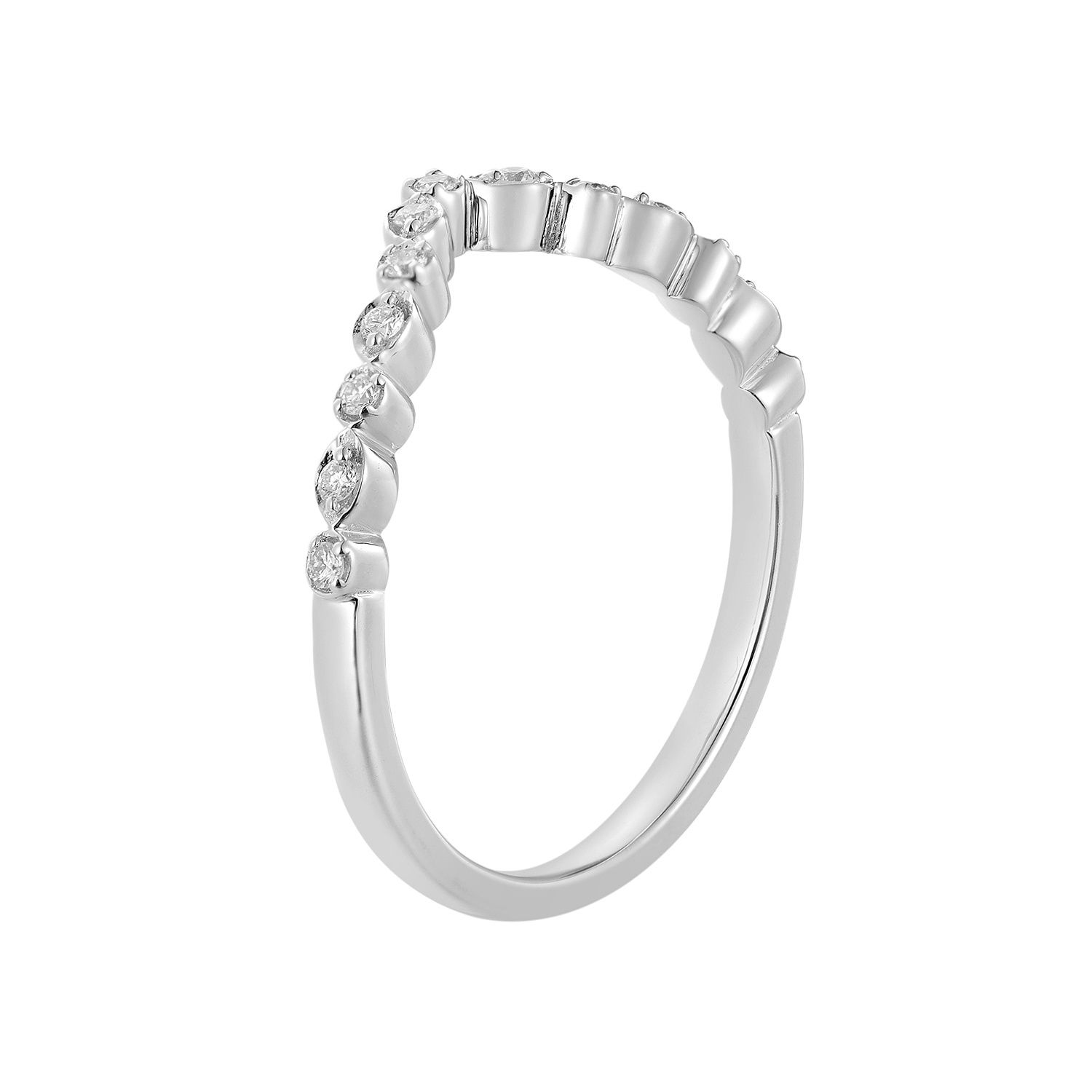 14K White/Yellow Gold Natural Diamond Curved Wedding Band MZ5067, Colour: 14KW-1.96g-0.105ct-ND
