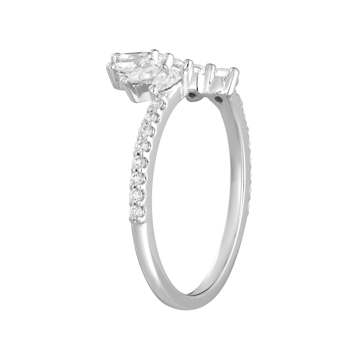 14K White Gold Pear Natural Diamond Curved Wedding Band MZ7838, Colour: 14KW-1.69g-0.511ct-ND