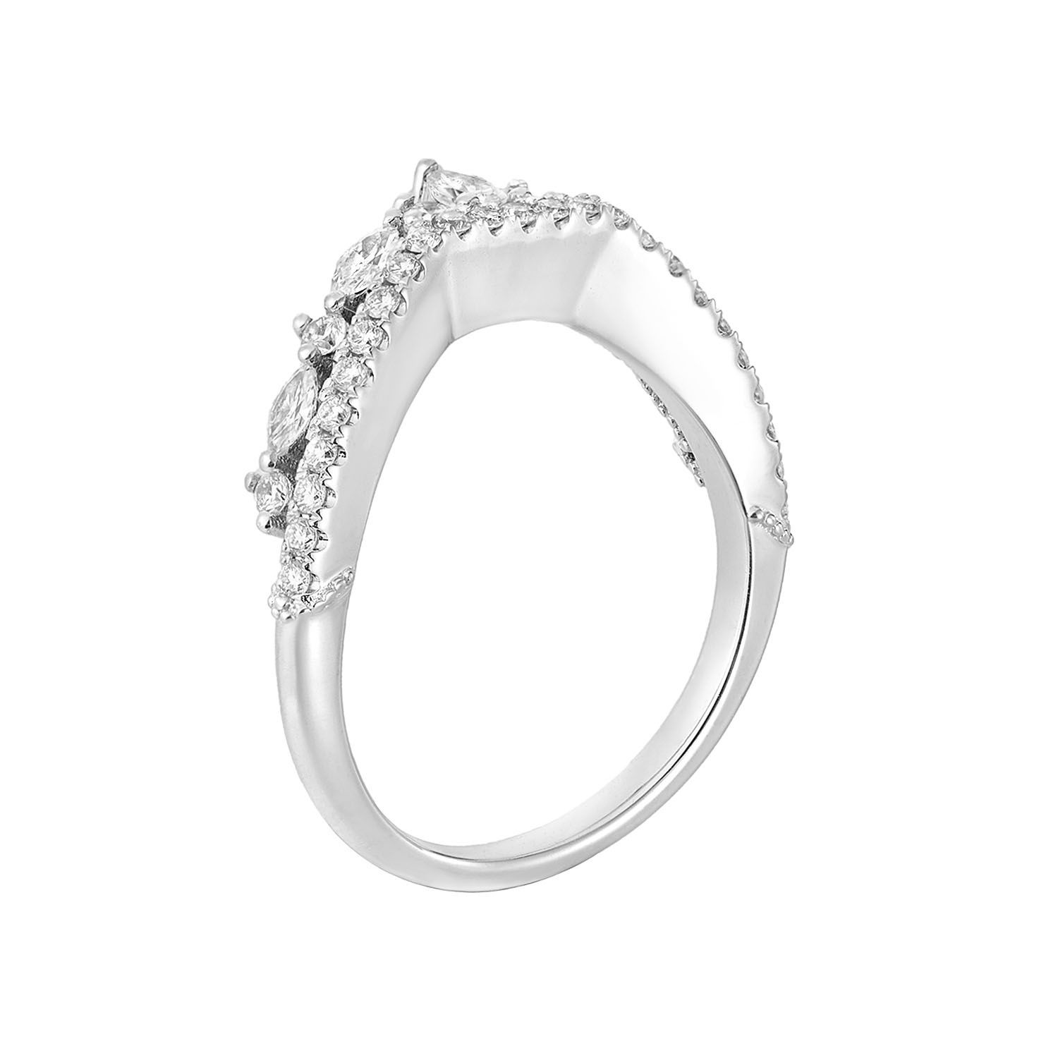 14K White/Yellow Gold Natural Diamond Curved Wedding Band HF9280