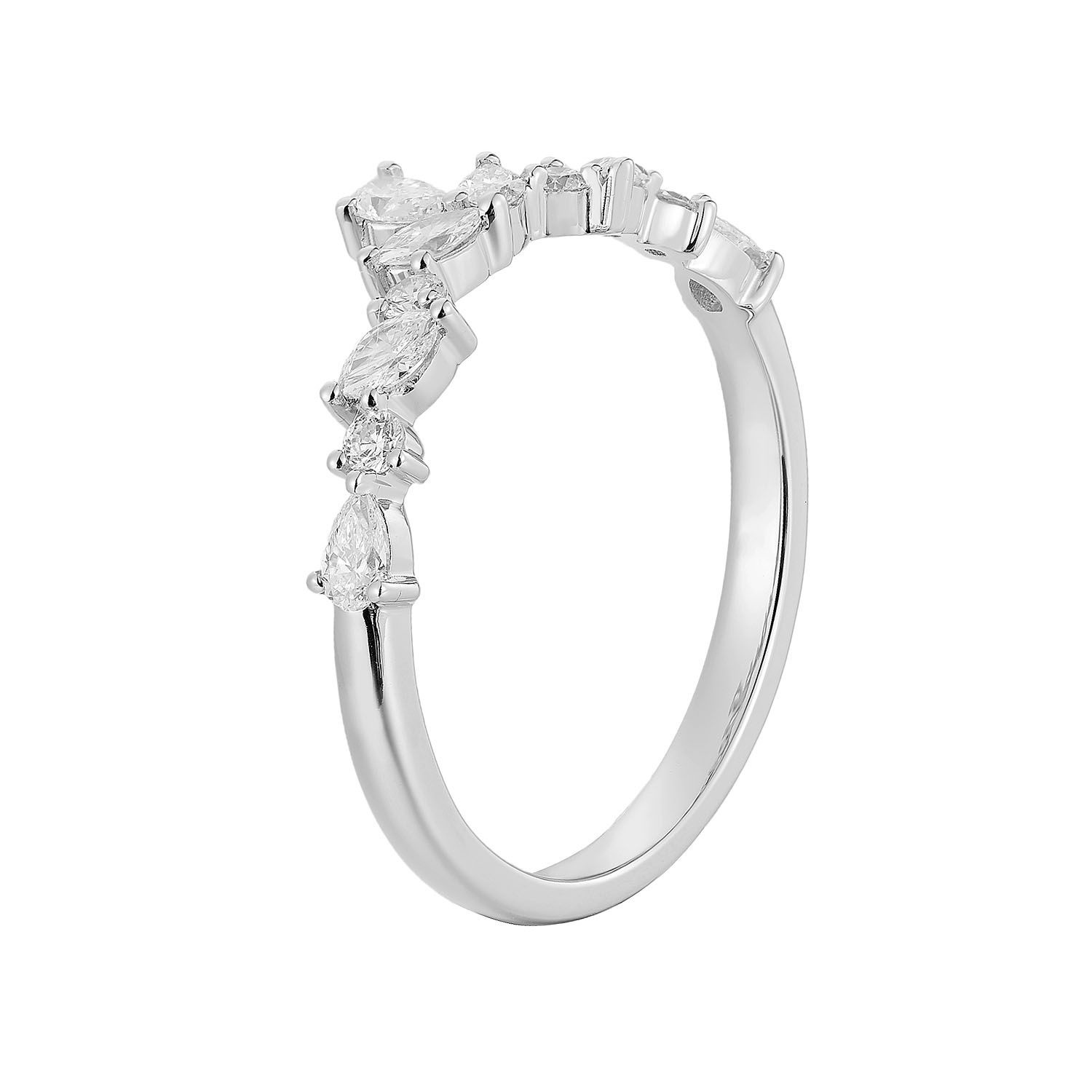 14K White Gold Natural Diamond Curved Wedding Band MZ5347, Colour: 14KW-1.98g-0.442ct-ND