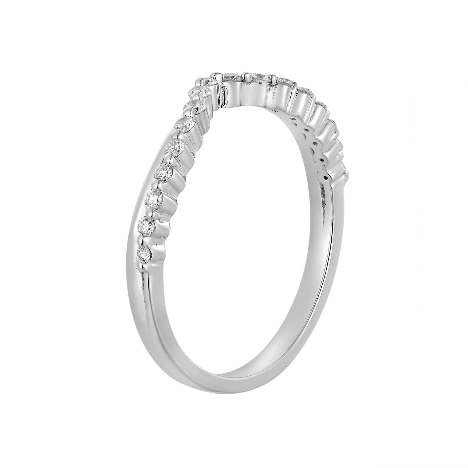 14K White/Yellow Gold Natural Diamond Curved Wedding Band MZ5256, Colour: 14KW-2.12g-0.184ct-ND