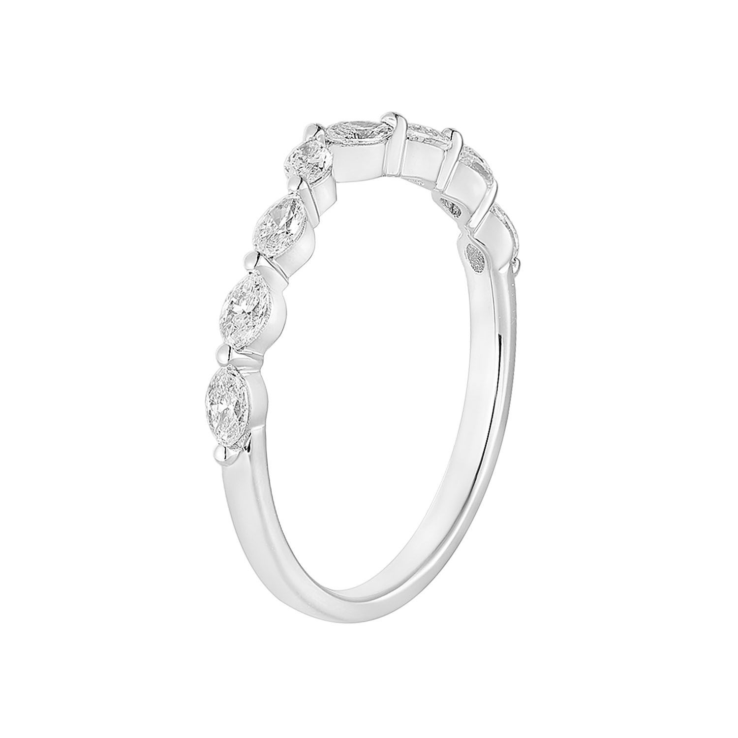 14K White/Yellow Gold Natural Diamond Curved Wedding Band MZ11787, Colour: 14KW-1.66g-0.482ct-ND