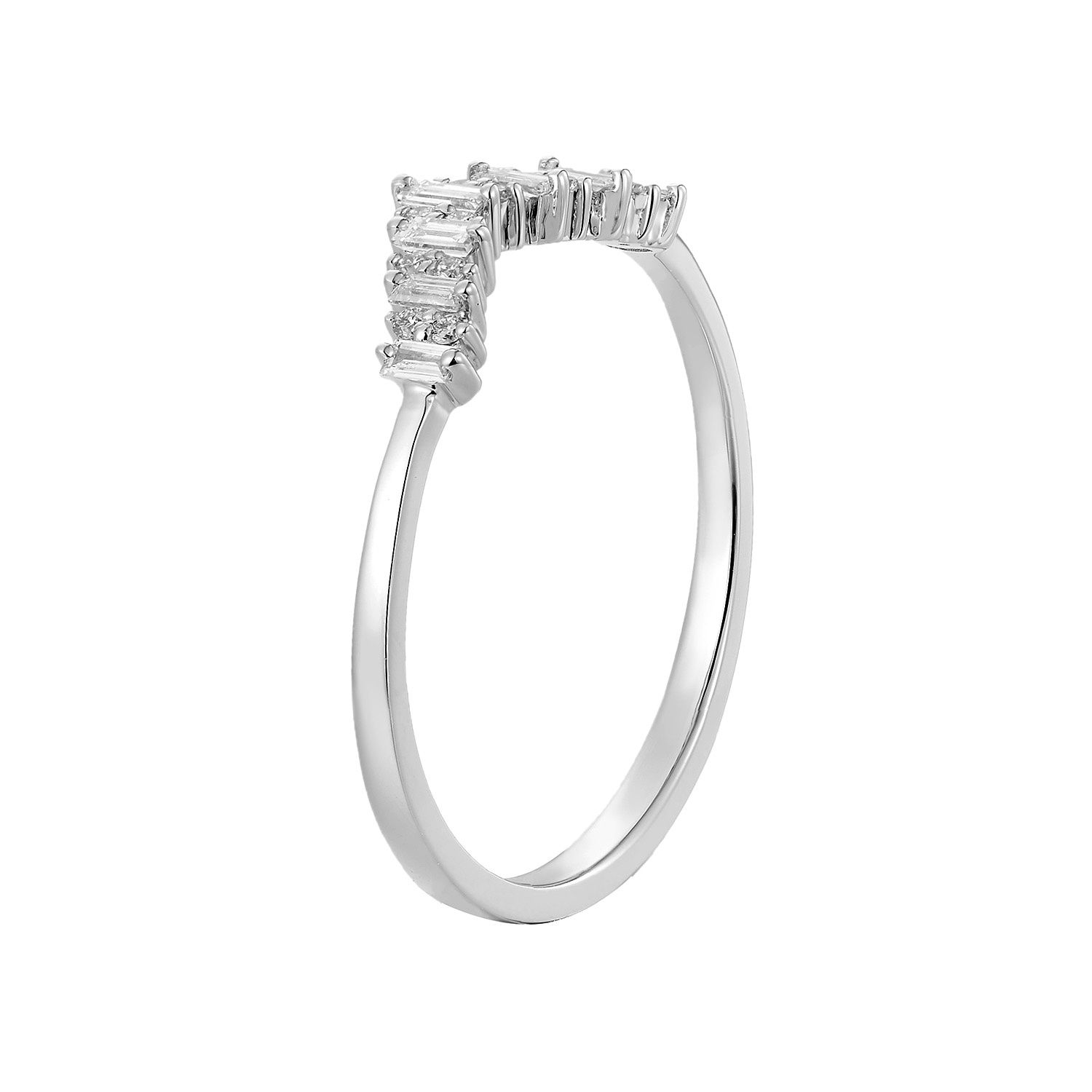 14K White Gold Natural Diamond Curved Wedding Band MZ317, Colour: 14KW-1.29g-0.157ct-ND