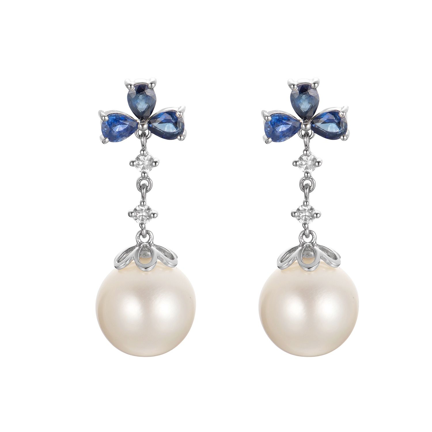 14K White Gold Pearl Natural Diamond Earrings MZ9434