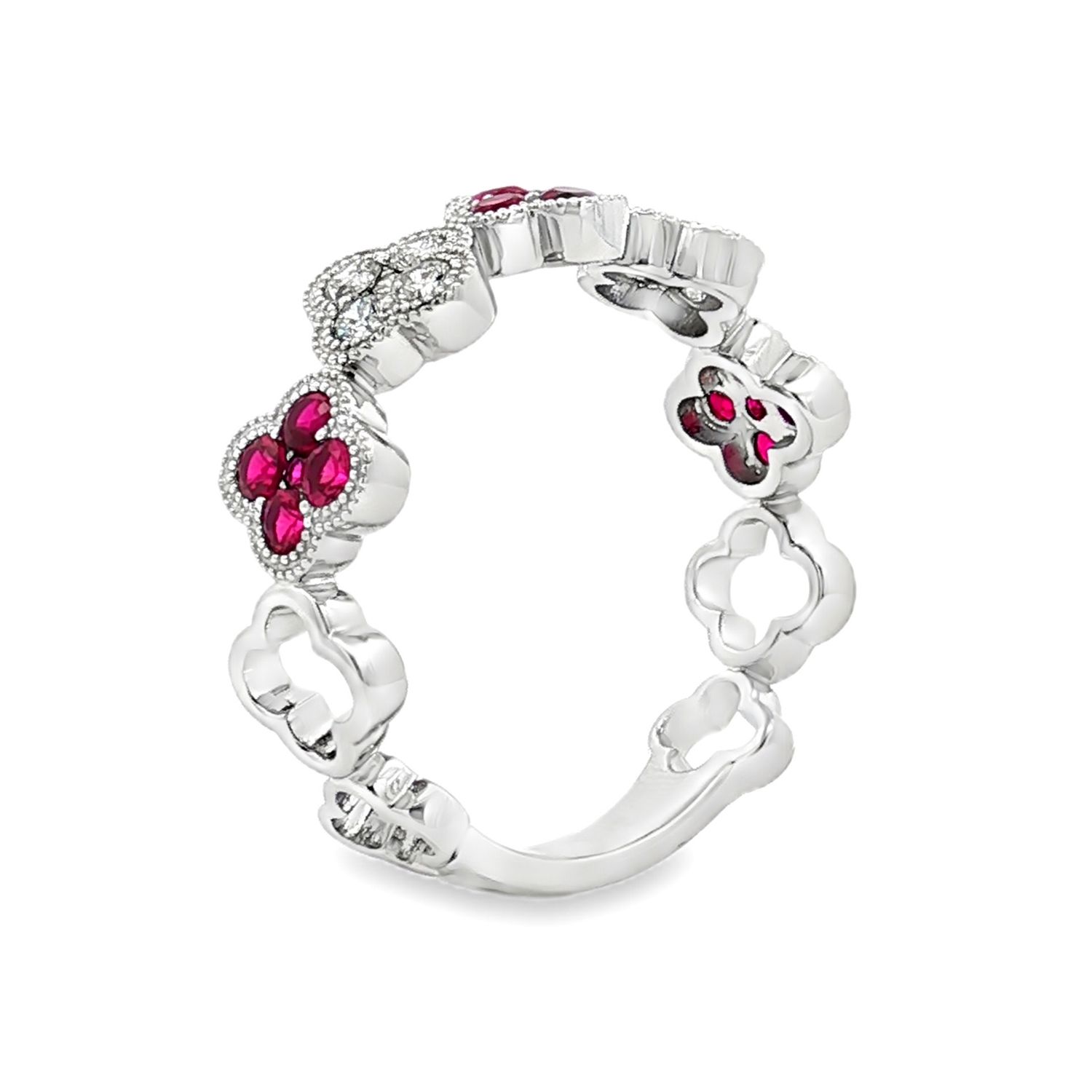 14K White/Yellow Gold Lab Grown  Diamond  And Natural Gemstone Wedding Ring  MZ5048-2-Ruby, Colour: 14KW-2.91g-0.723ct-LG