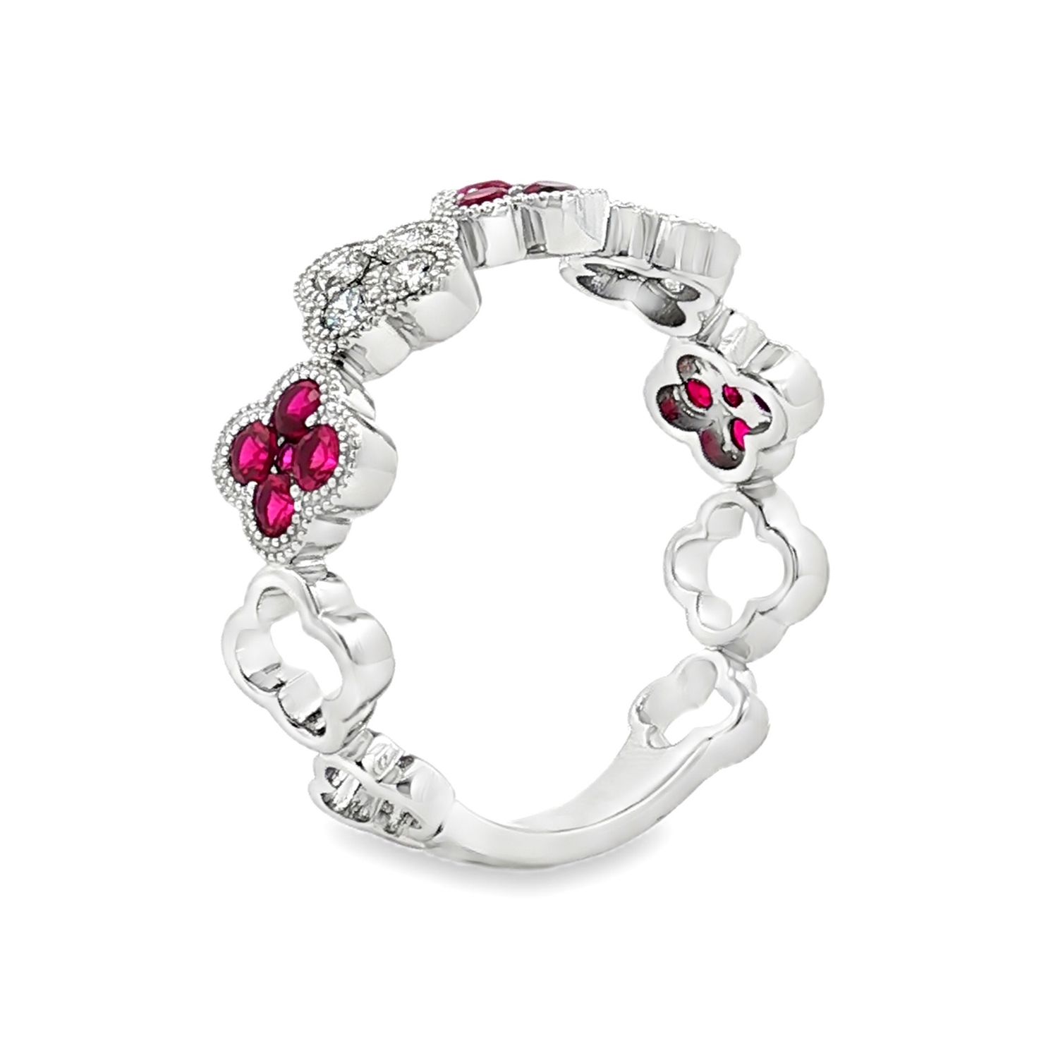 14K White/Yellow Gold Lab Grown  Diamond  And Natural Gemstone Wedding Ring  MZ5048-2-Ruby, Colour: 14KW-2.91g-0.723ct-LG